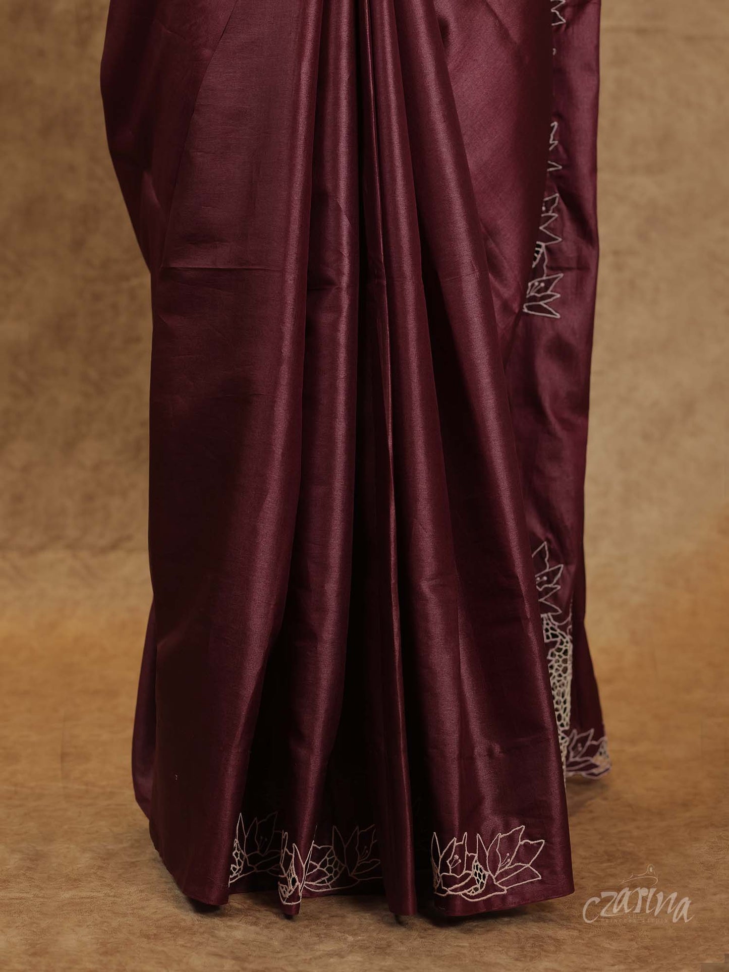 WINE MAROON TWINE CUT WORK TUSSAR SILK SAREE