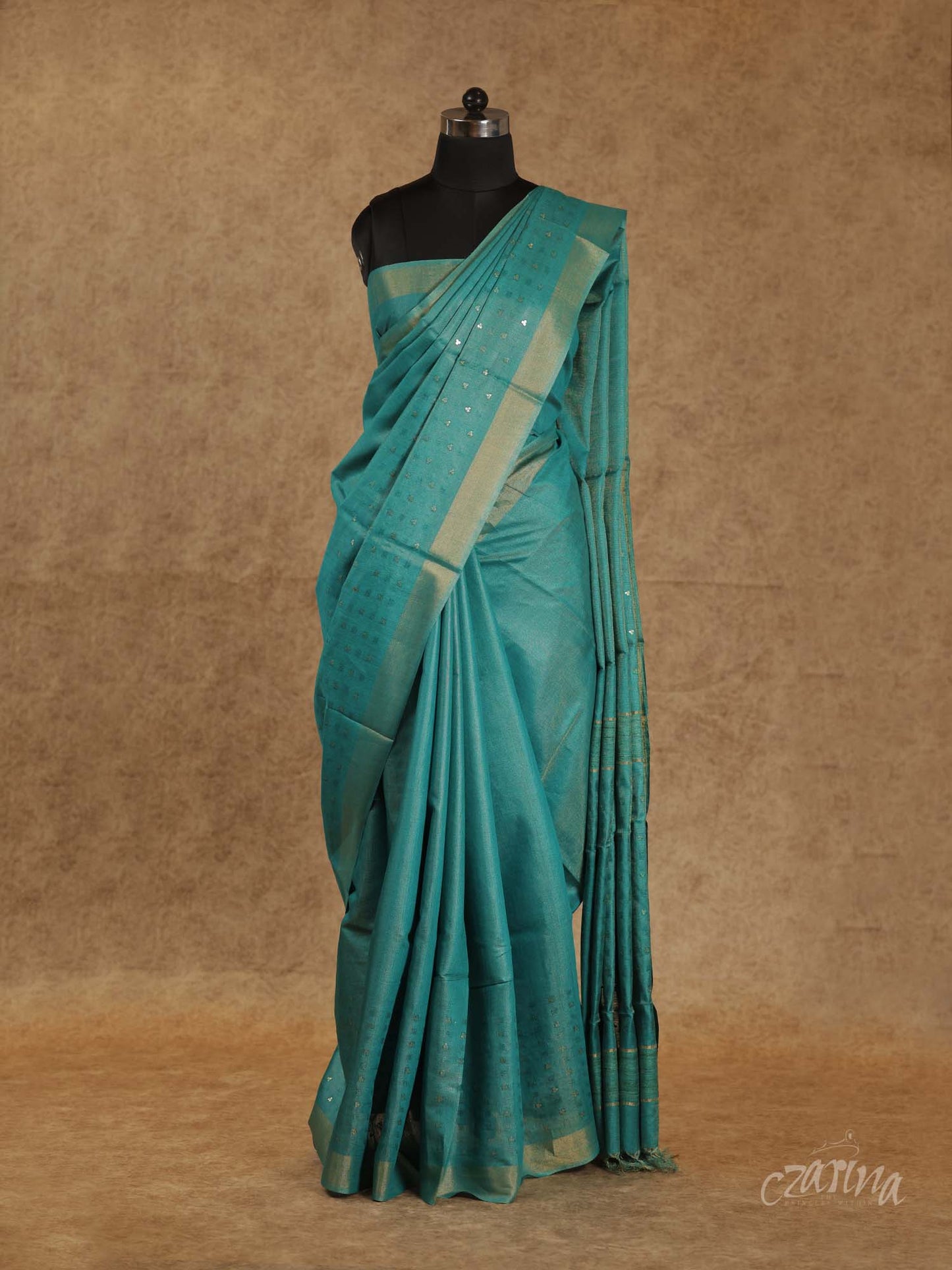 CYAN BLUE WOVEN SEQUENCE TUSSAR SILK SAREE
