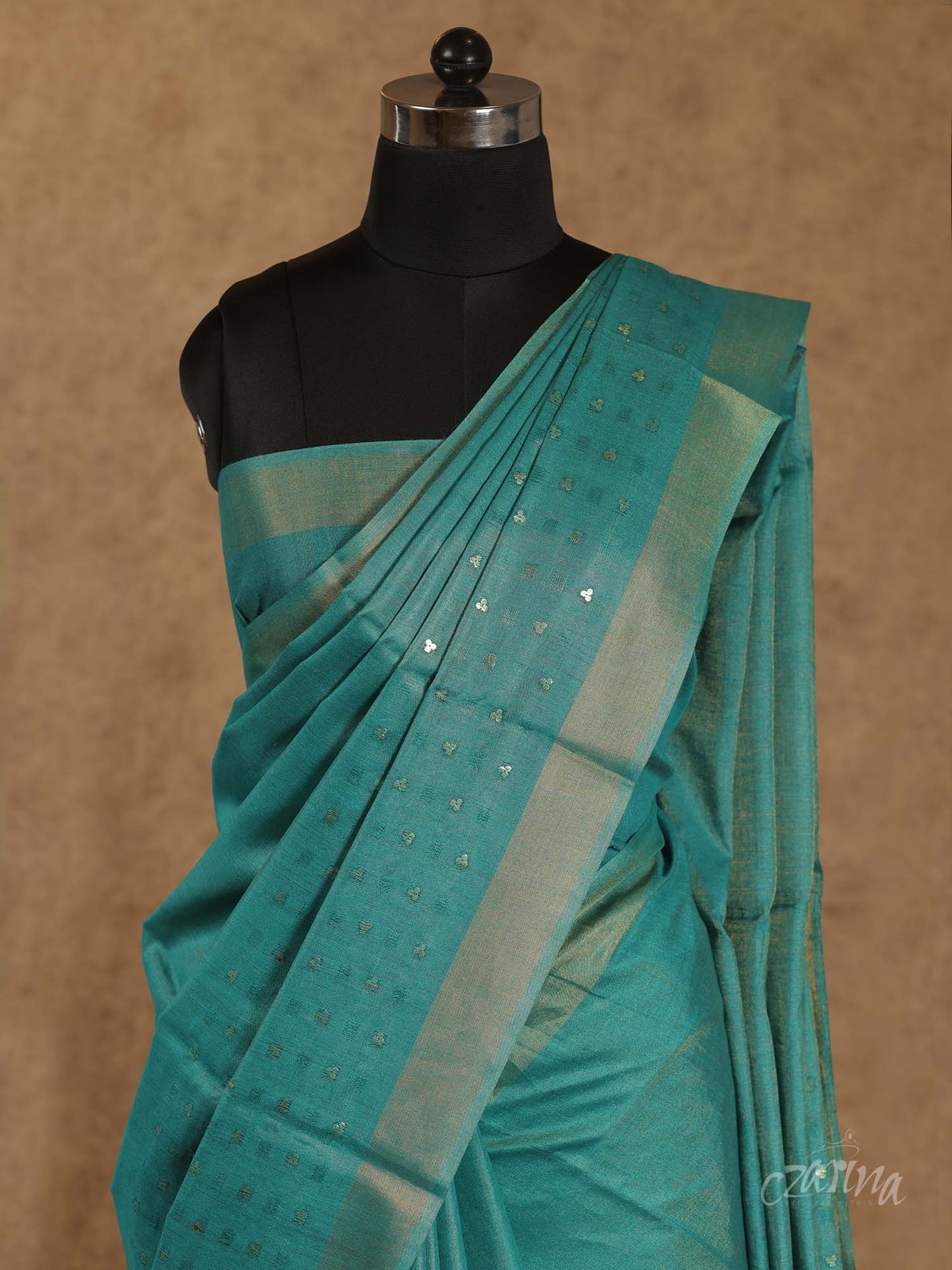 CYAN BLUE WOVEN SEQUENCE TUSSAR SILK SAREE