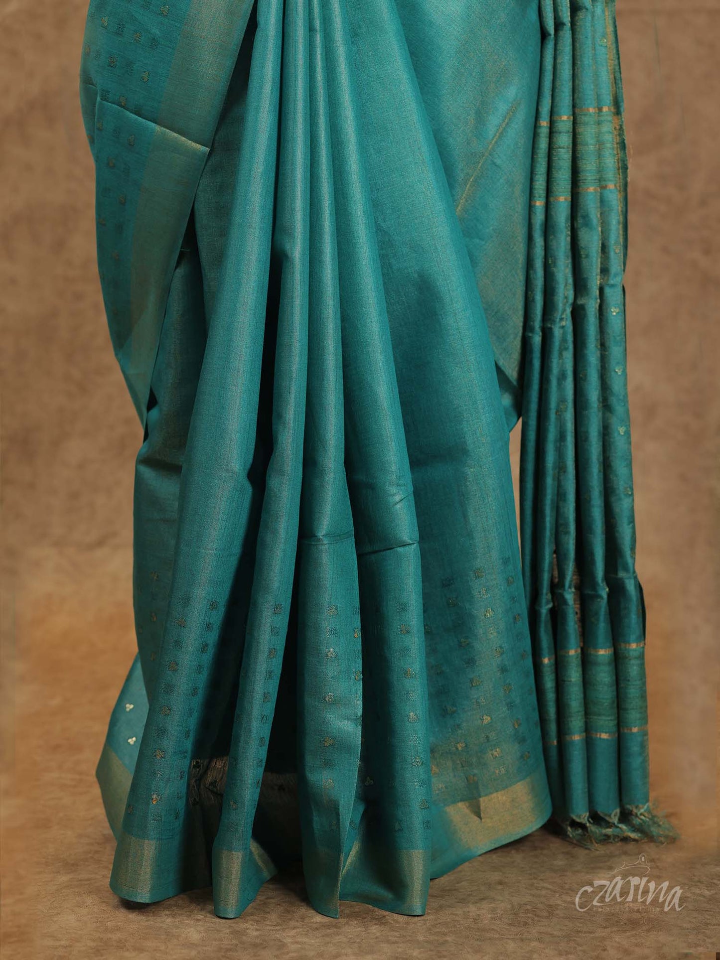 CYAN BLUE WOVEN SEQUENCE TUSSAR SILK SAREE