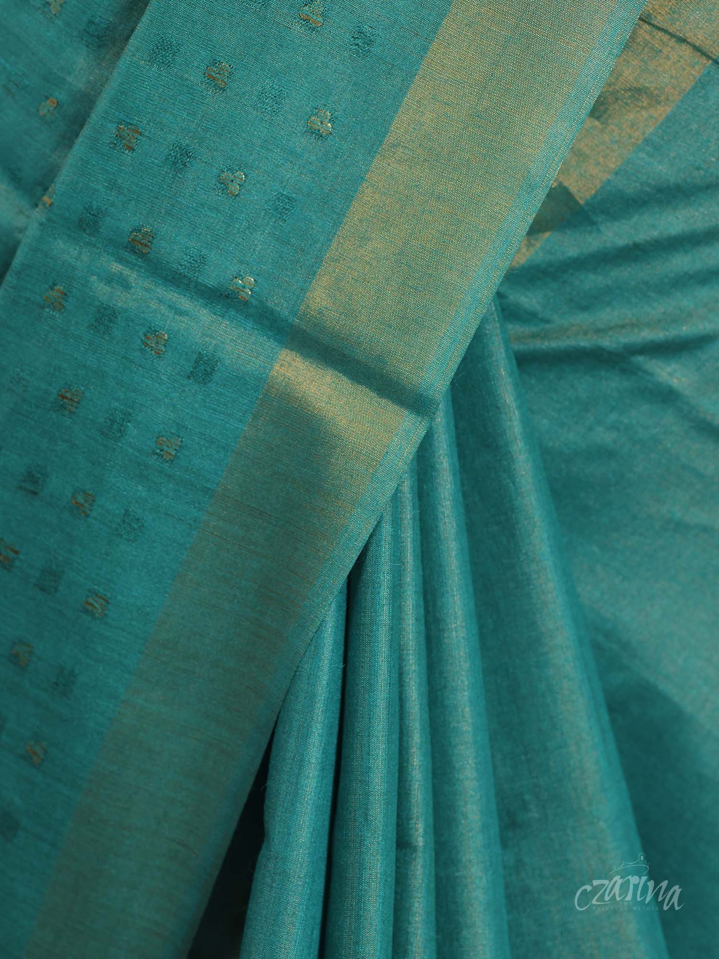 CYAN BLUE WOVEN SEQUENCE TUSSAR SILK SAREE