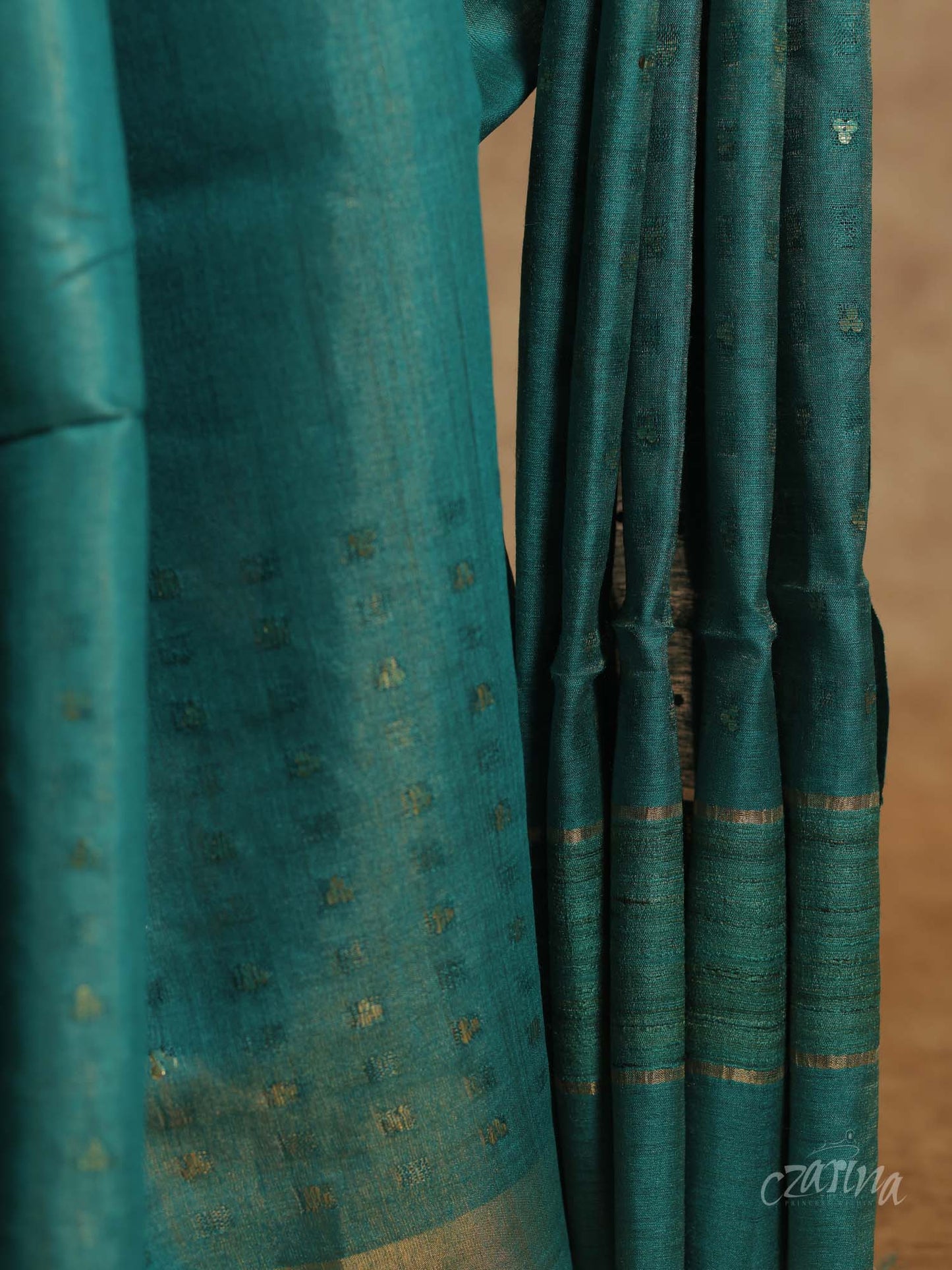 CYAN BLUE WOVEN SEQUENCE TUSSAR SILK SAREE
