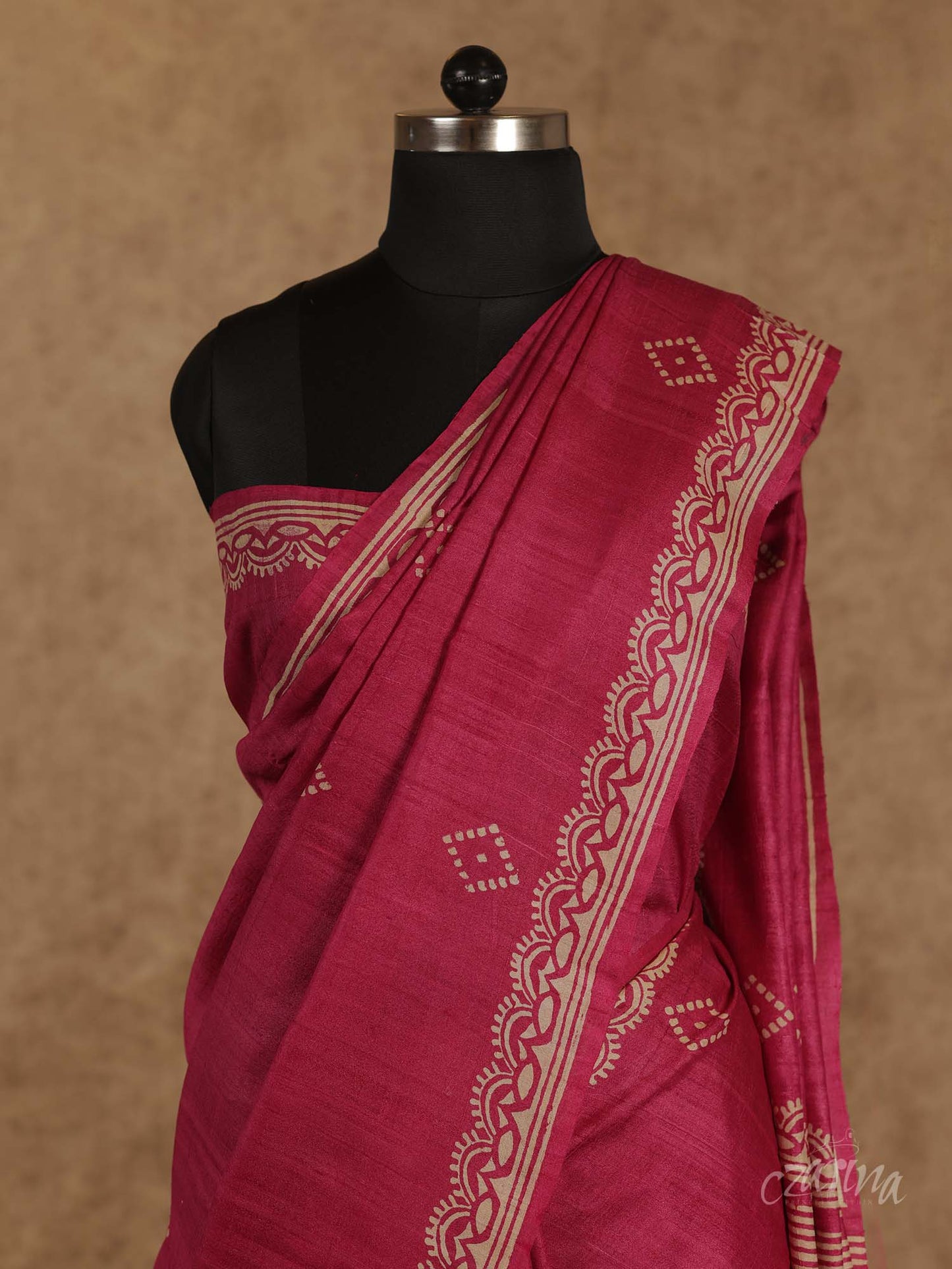 DARK PINK WITH BEAUTIFUL LONG PALLU TUSSAR SILK SAREE
