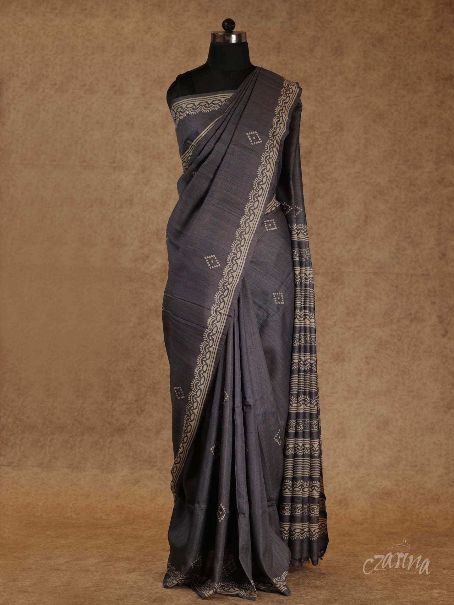 RICH GREY WITH BEAUTIFUL LONG PALLU TUSSAR SILK SAREE