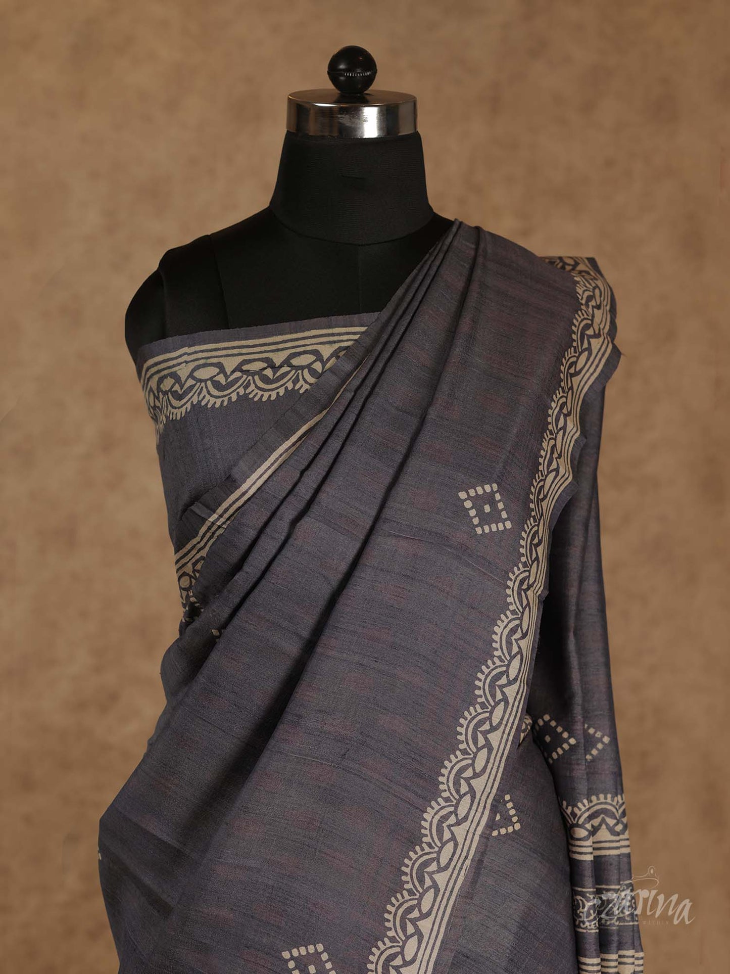 RICH GREY WITH BEAUTIFUL LONG PALLU TUSSAR SILK SAREE
