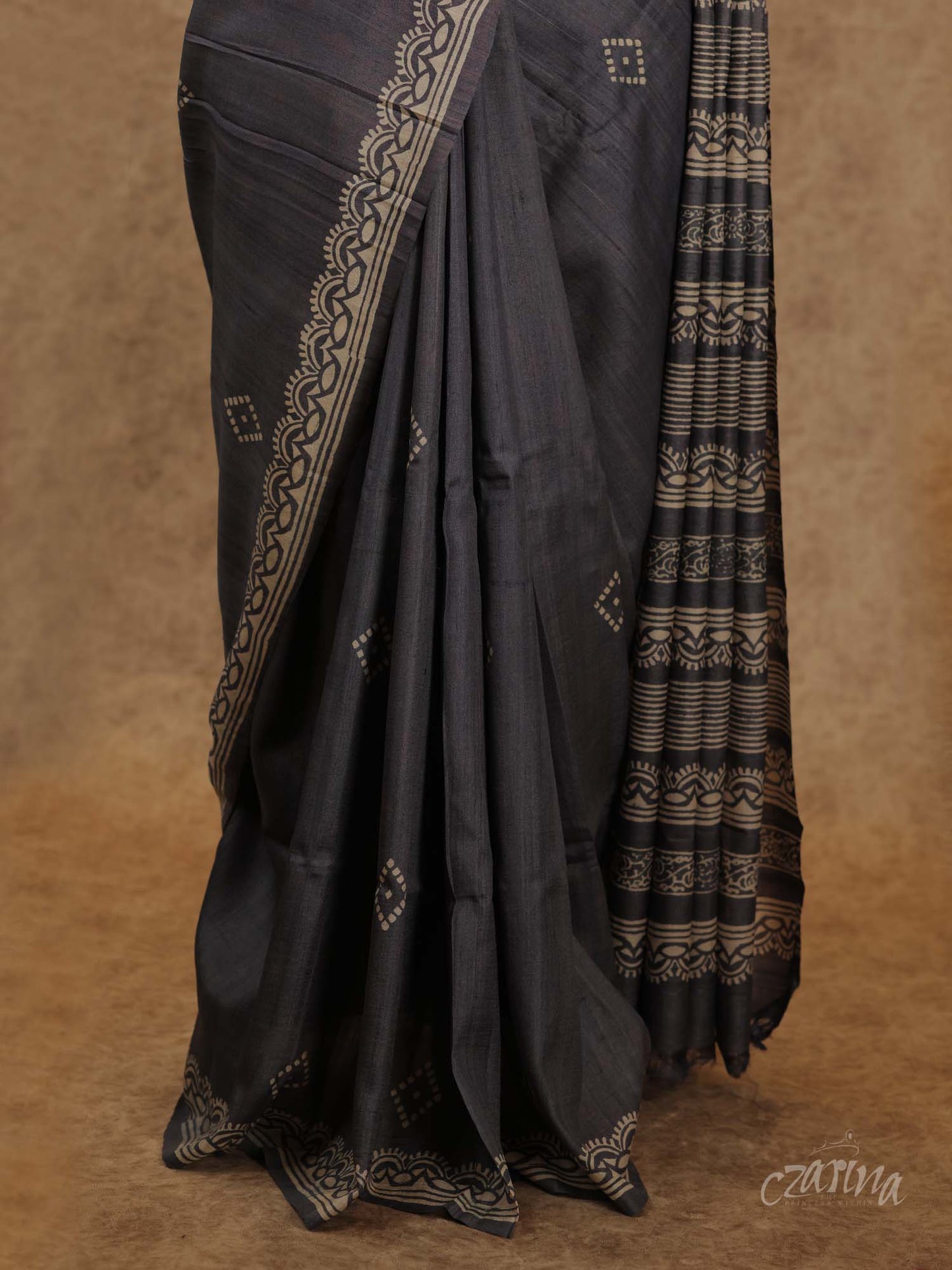 RICH GREY WITH BEAUTIFUL LONG PALLU TUSSAR SILK SAREE