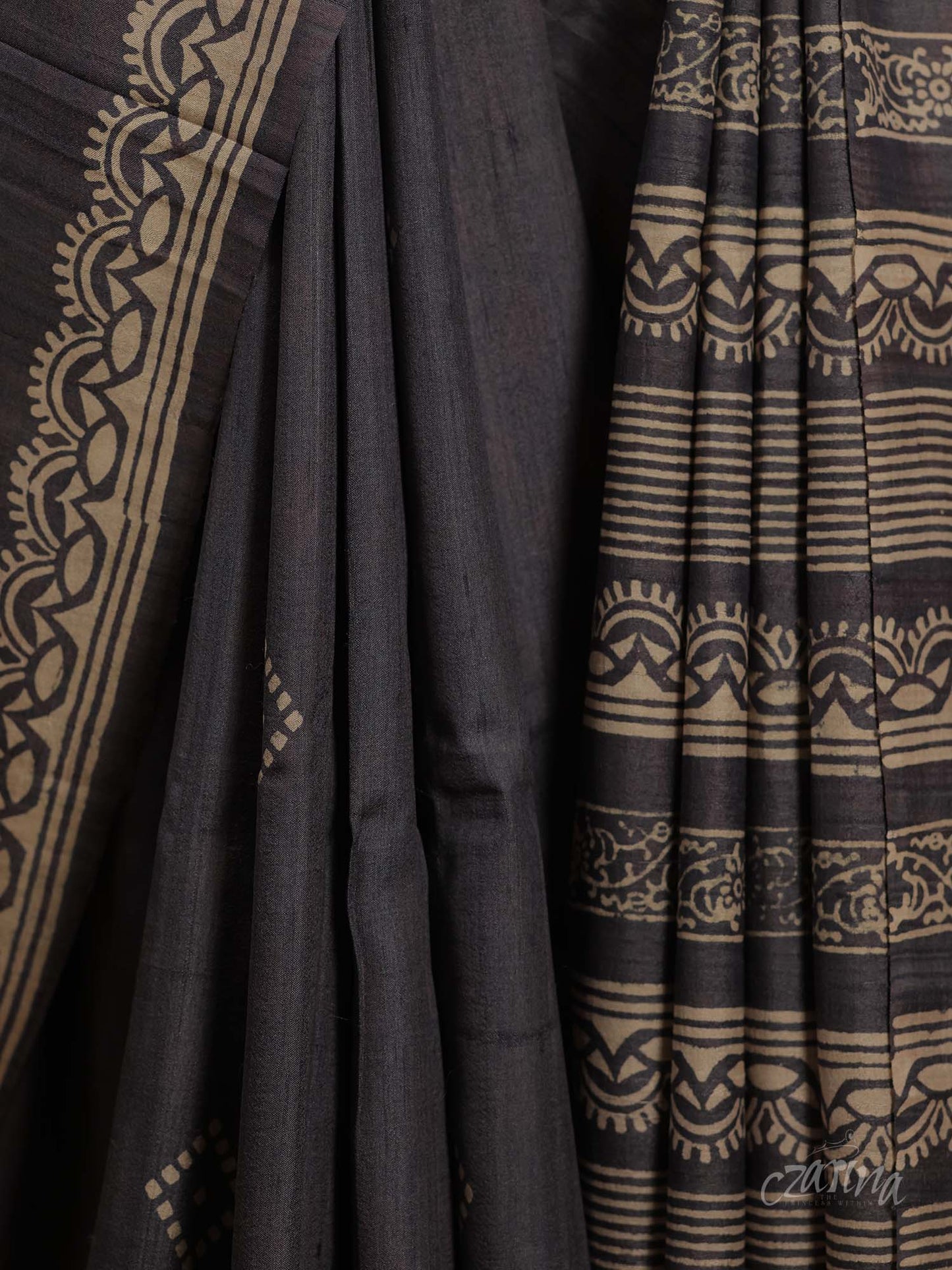 RICH GREY WITH BEAUTIFUL LONG PALLU TUSSAR SILK SAREE