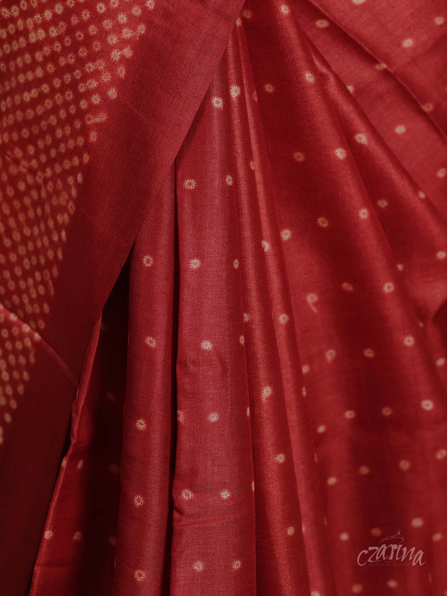 RED WITH SHIBORI CRAFT IN GEOMETRIC PATTERN TUSSAR SILK SAREE