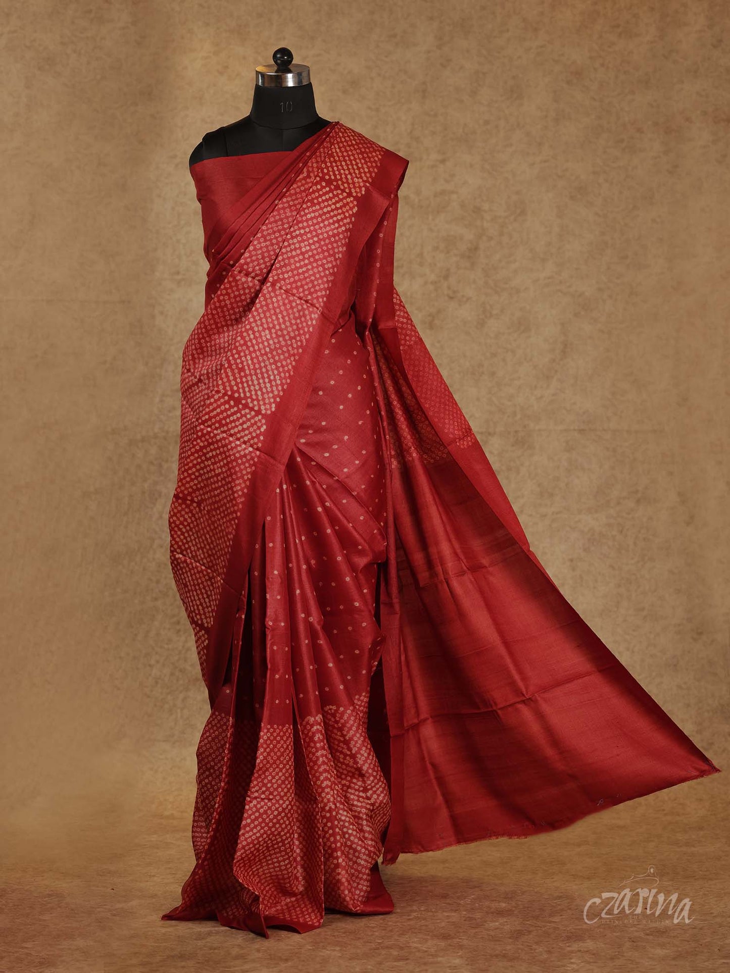 RED WITH SHIBORI CRAFT IN GEOMETRIC PATTERN TUSSAR SILK SAREE