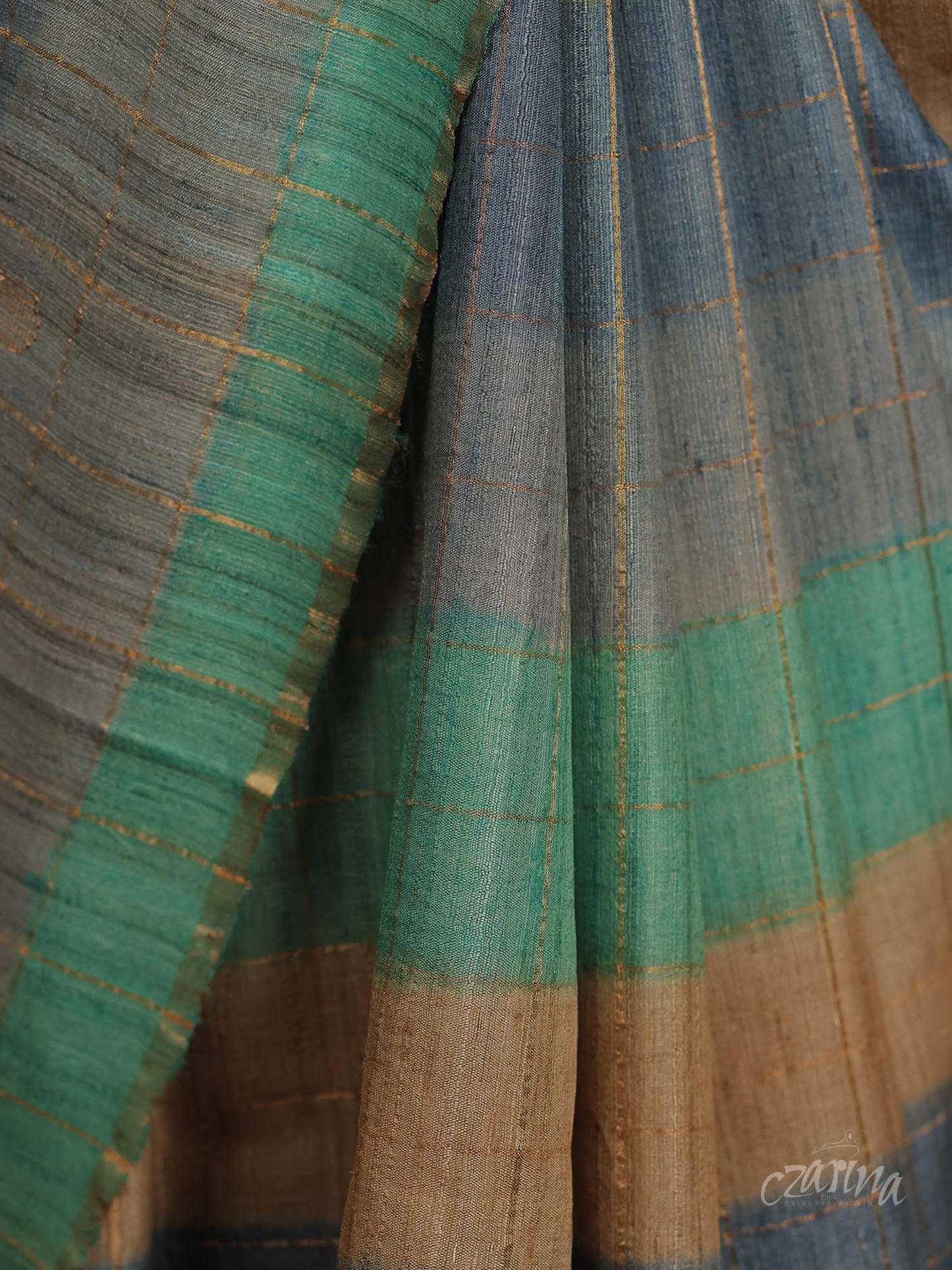 STYLISH GREY WITH MULTI-COLORED HORIZONTAL STRIPES TUSSAR SILK SAREE