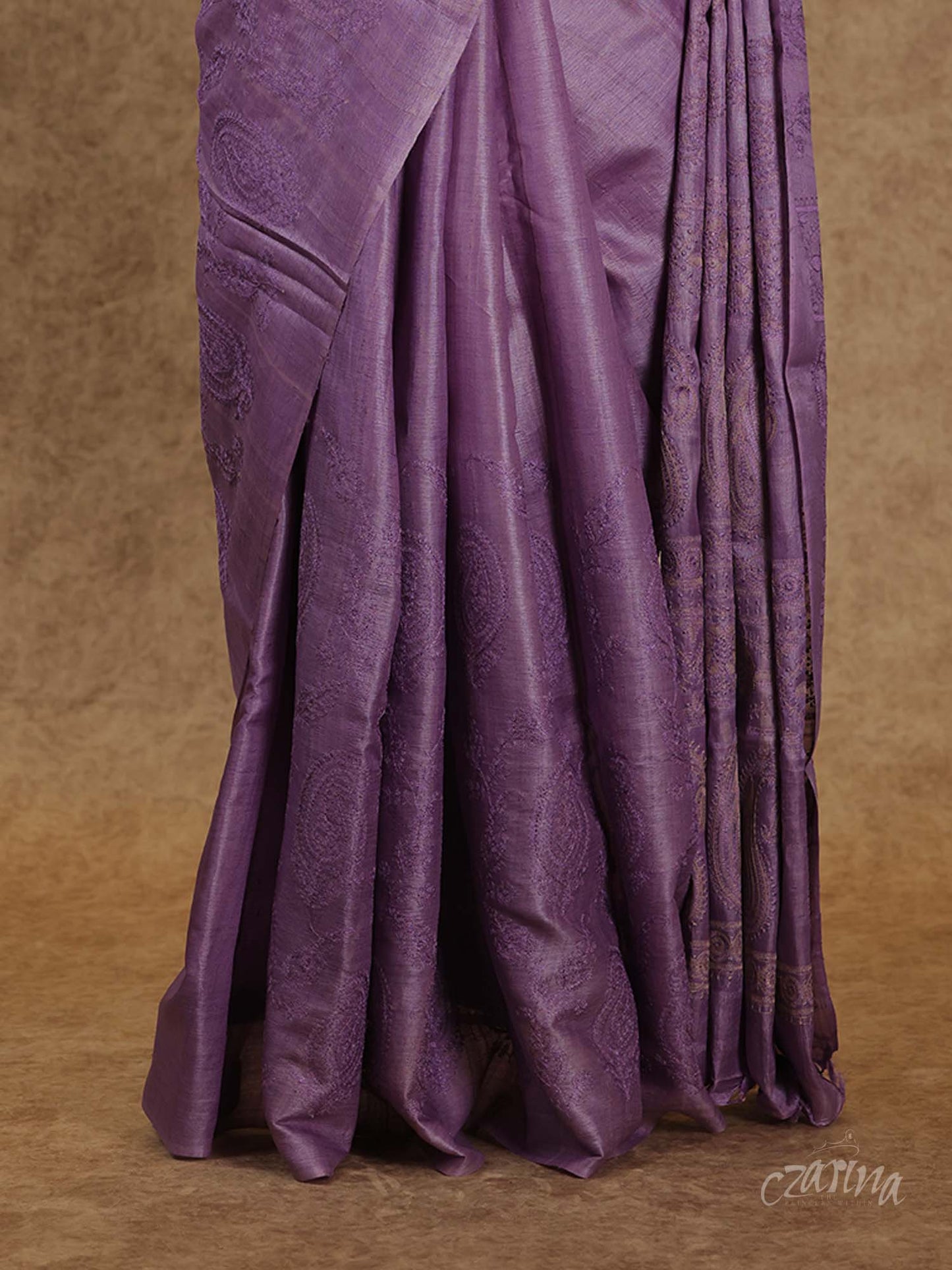 LIGHT PURPLE WITH SELF-THREAD WORK EMBROIDERY TUSSAR SILK SAREE