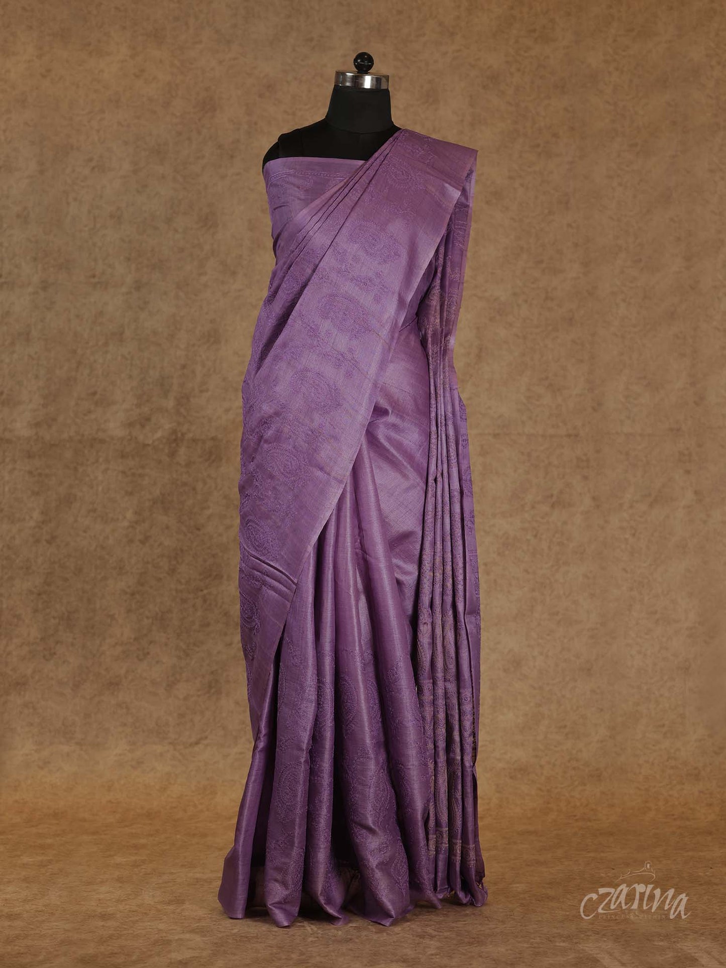 LIGHT PURPLE WITH SELF-THREAD WORK EMBROIDERY TUSSAR SILK SAREE