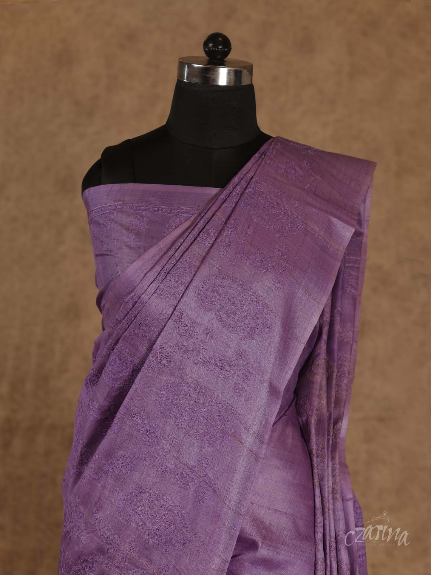 LIGHT PURPLE WITH SELF-THREAD WORK EMBROIDERY TUSSAR SILK SAREE