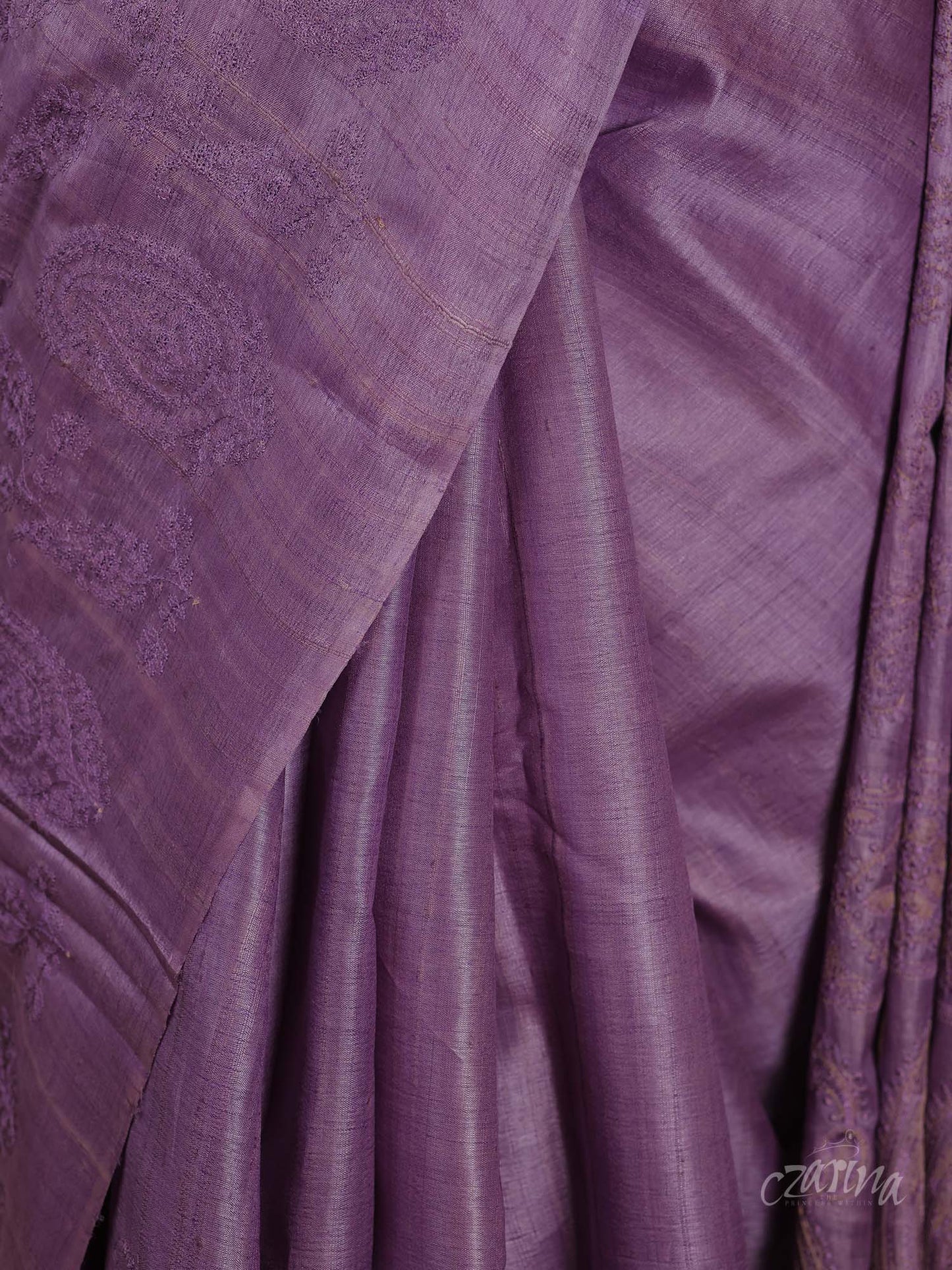 LIGHT PURPLE WITH SELF-THREAD WORK EMBROIDERY TUSSAR SILK SAREE