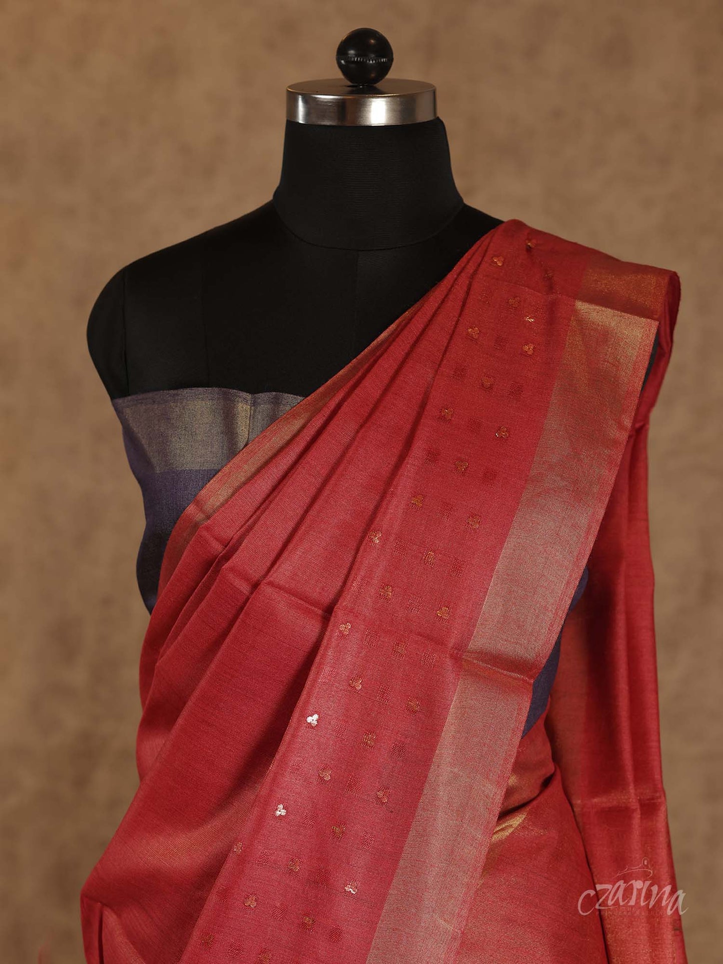 ORANGE AND GREY WITH WOVEN SEQUENCES ON BORDER TUSSAR SILK SAREE