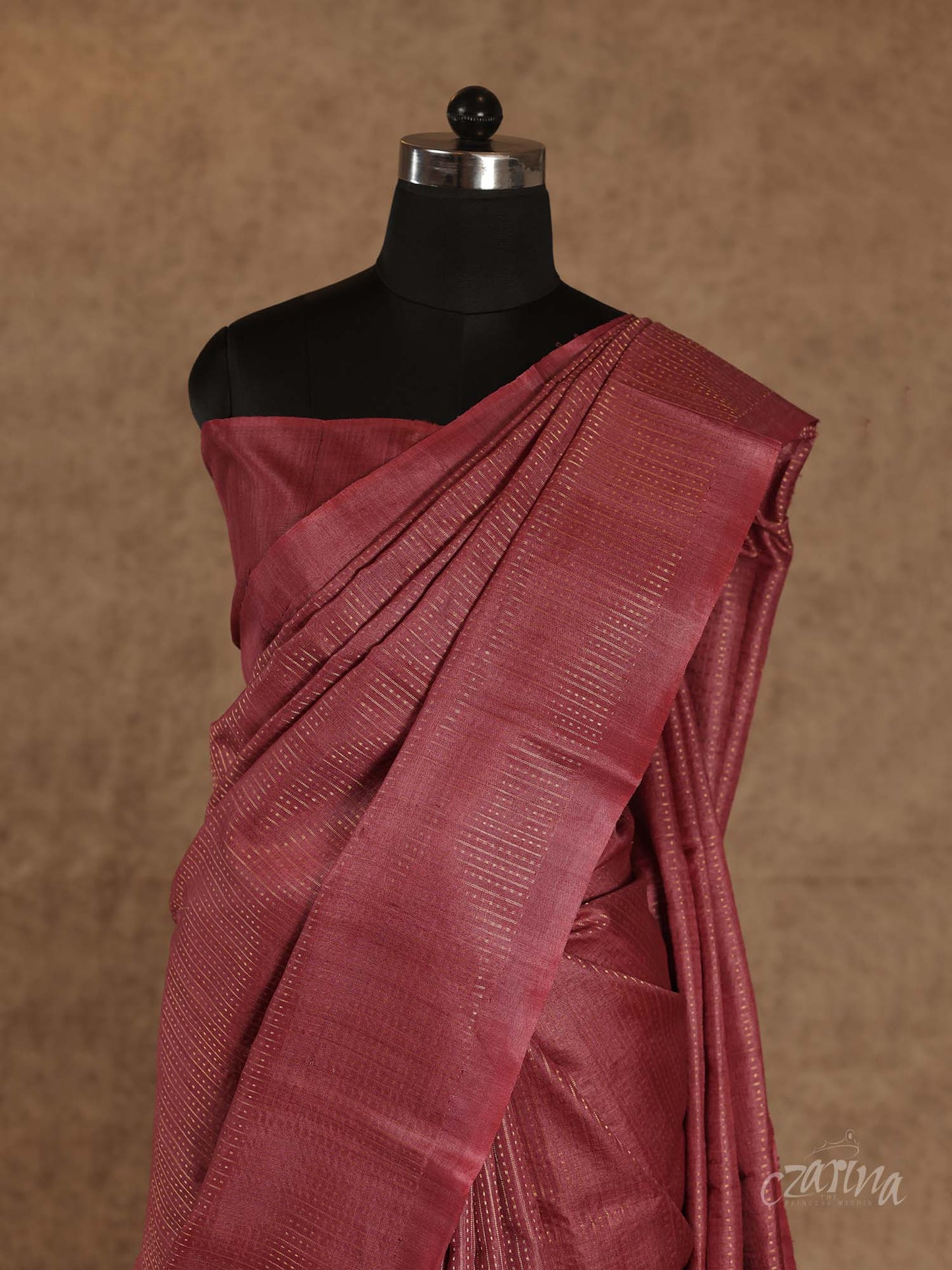LIGHT MAROON WITH WOVEN BUTTIS IN GOLDEN ZARI TUSSAR SILK SAREE
