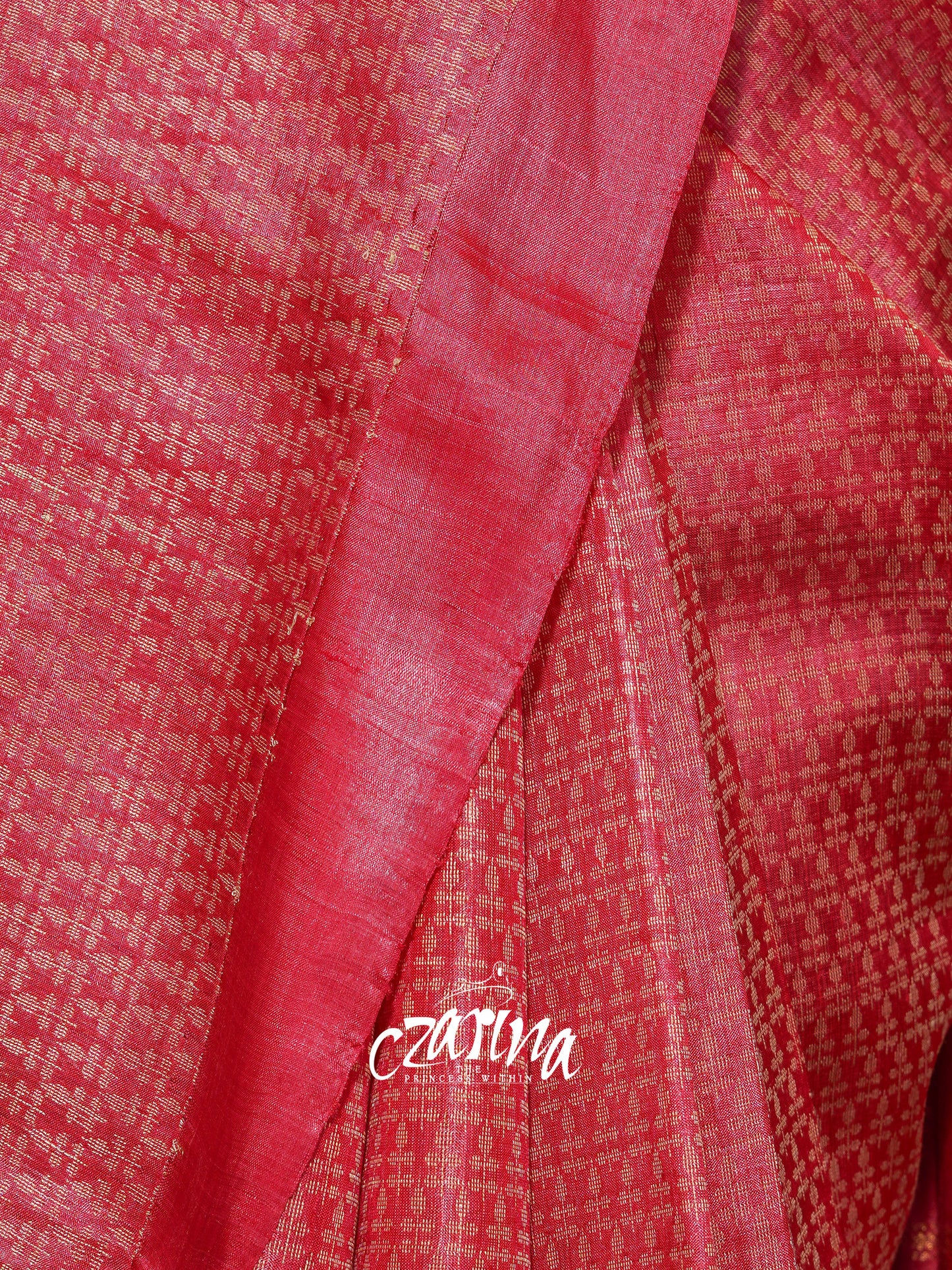 LIGHT RED WITH ALL-OVER WOVEN DESIGNS IN BEIGE TUSSAR SILK SAREE