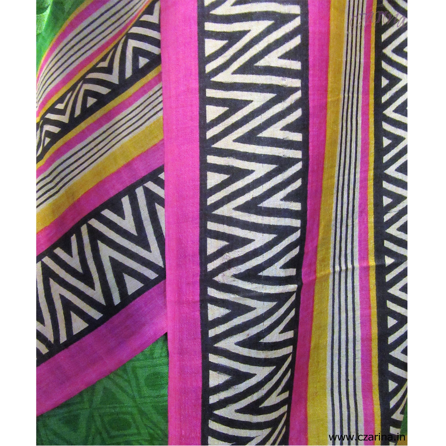 GREEN MAGENTA PRINTED TUSSAR SILK SAREE