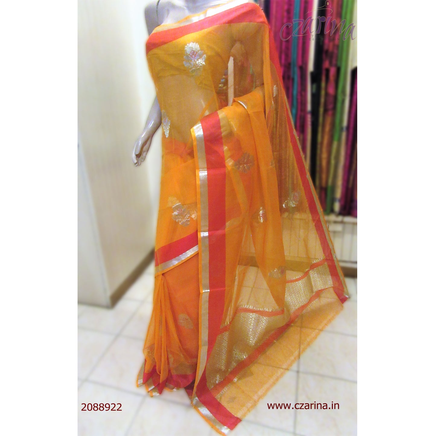 ORANGE RED PURE ZARI KOTA SAREE
