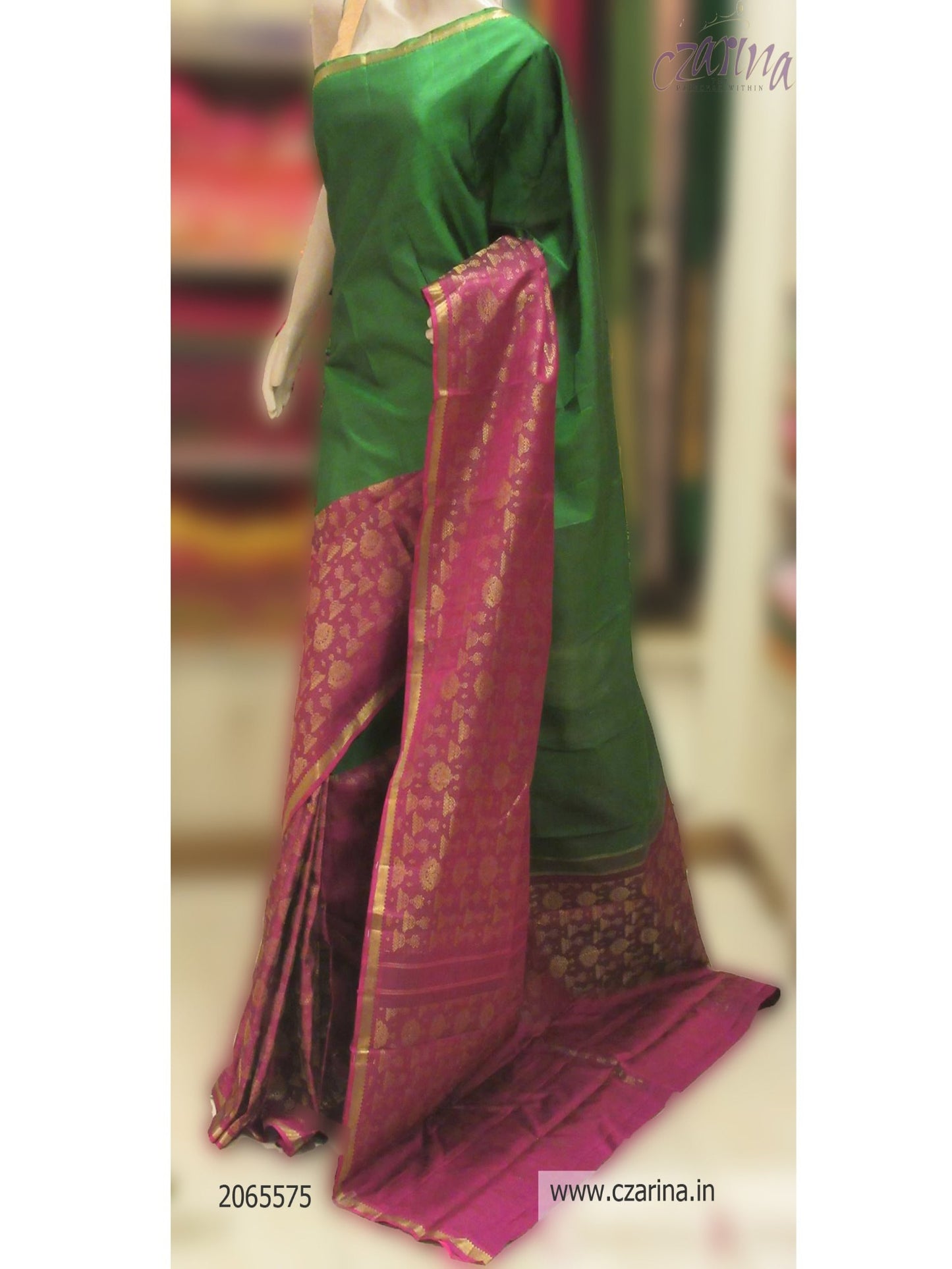 GREEN MAGENTA PURE KANCHIPURAM SILK SAREE