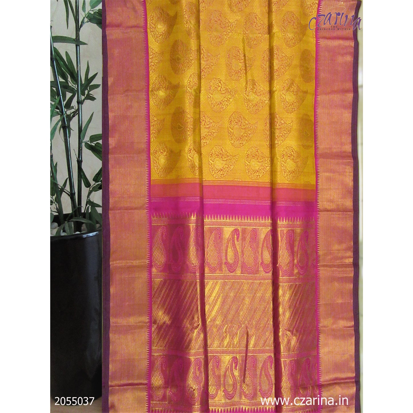 MUSTARD PINK PURE KANCHIPURAM SILK SAREE
