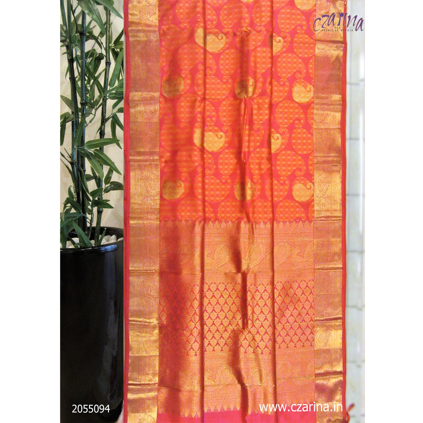 ORANGE PINK PURE KANCHIPURAM SILK SAREE
