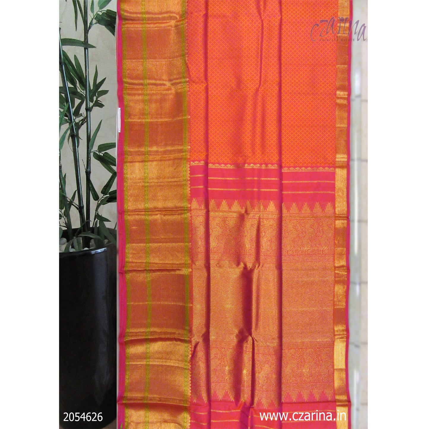 PINK ORANGE PURE KANCHIPURAM SILK SAREE