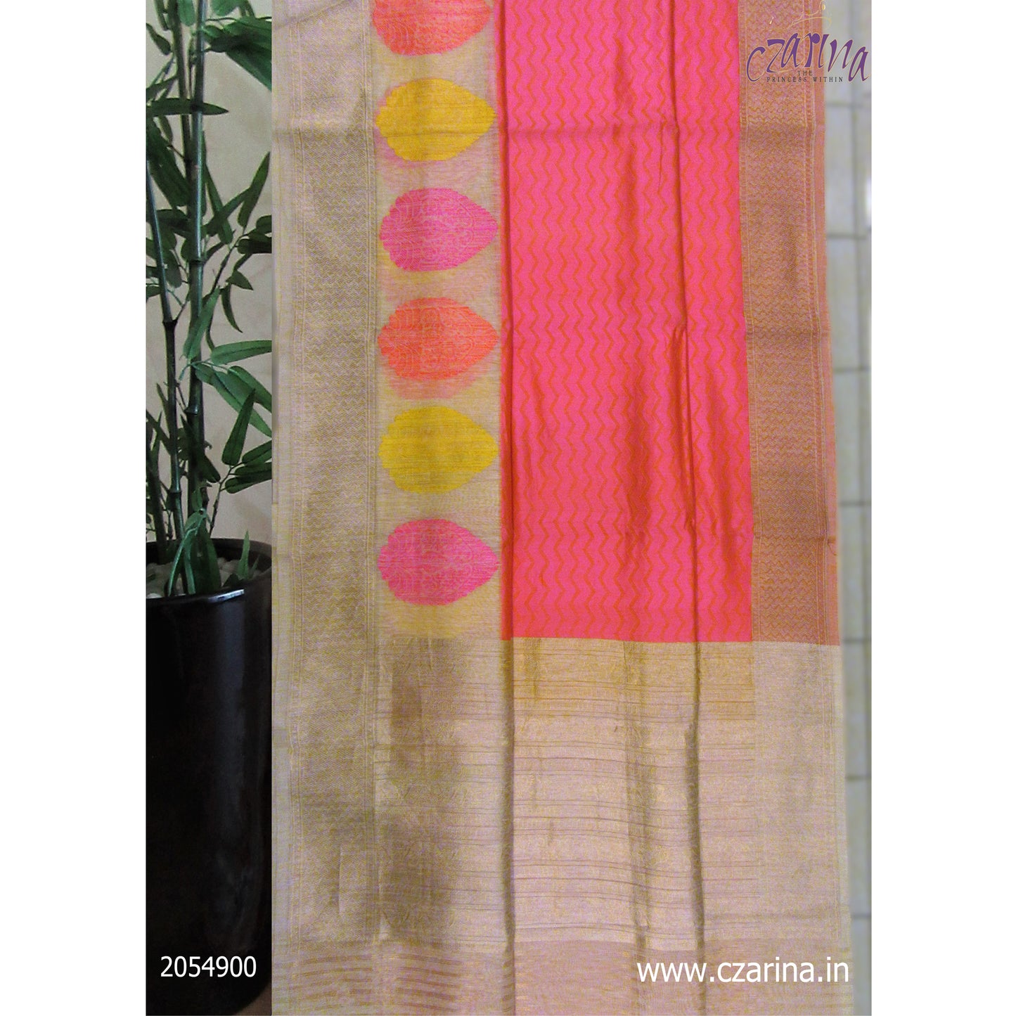 PINK OFF WHITE PURE BANARASI SILK SAREE