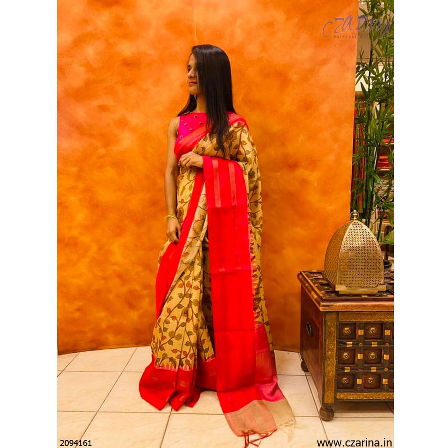 LIGHT MUSTARD PRINTED TUSSAR SILK SAREE