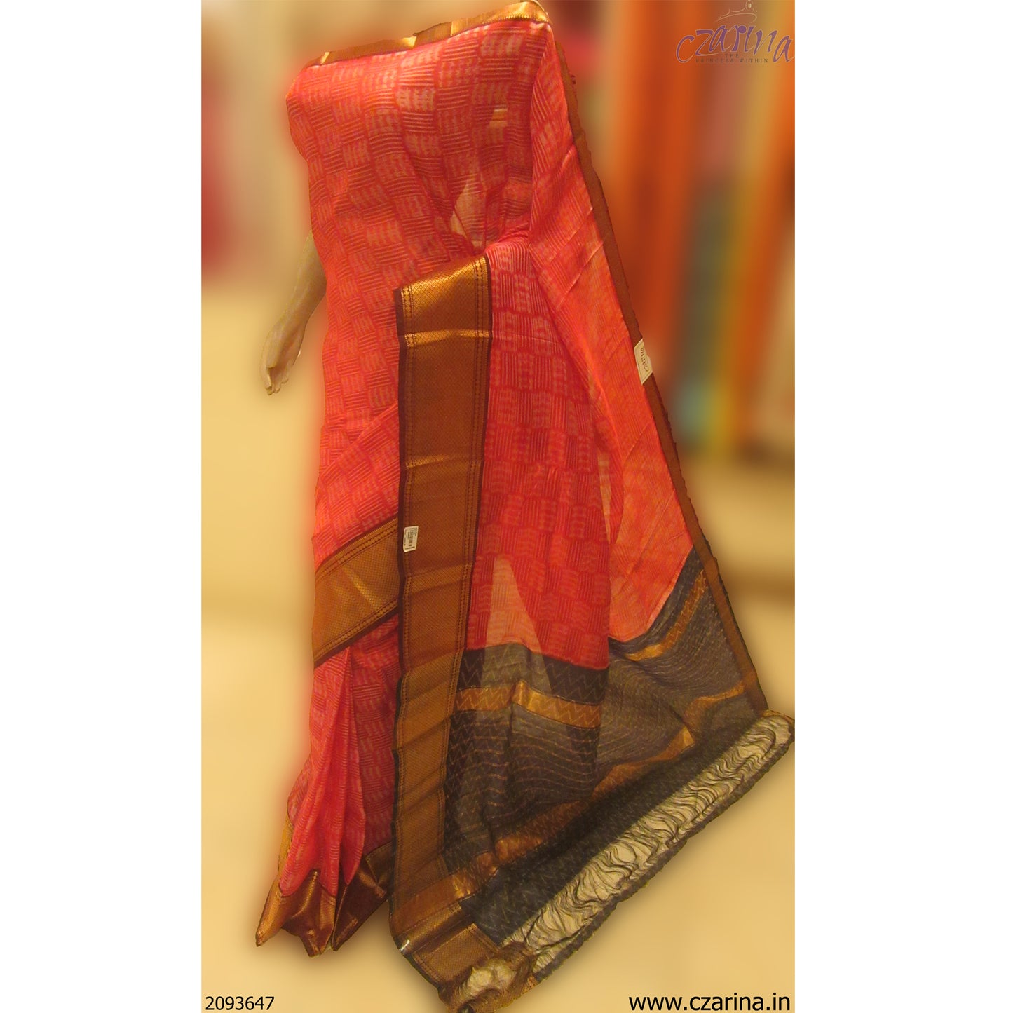 FERRARI RED SHADOW BLACK GOLDEN IKAT SILK SARI