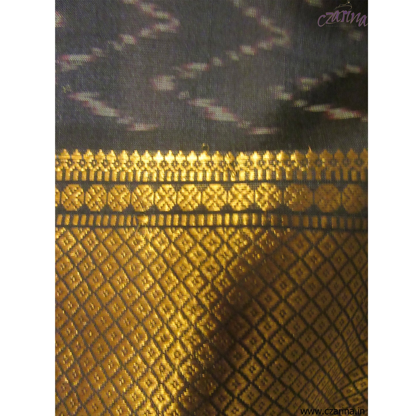 FERRARI RED SHADOW BLACK GOLDEN IKAT SILK SARI