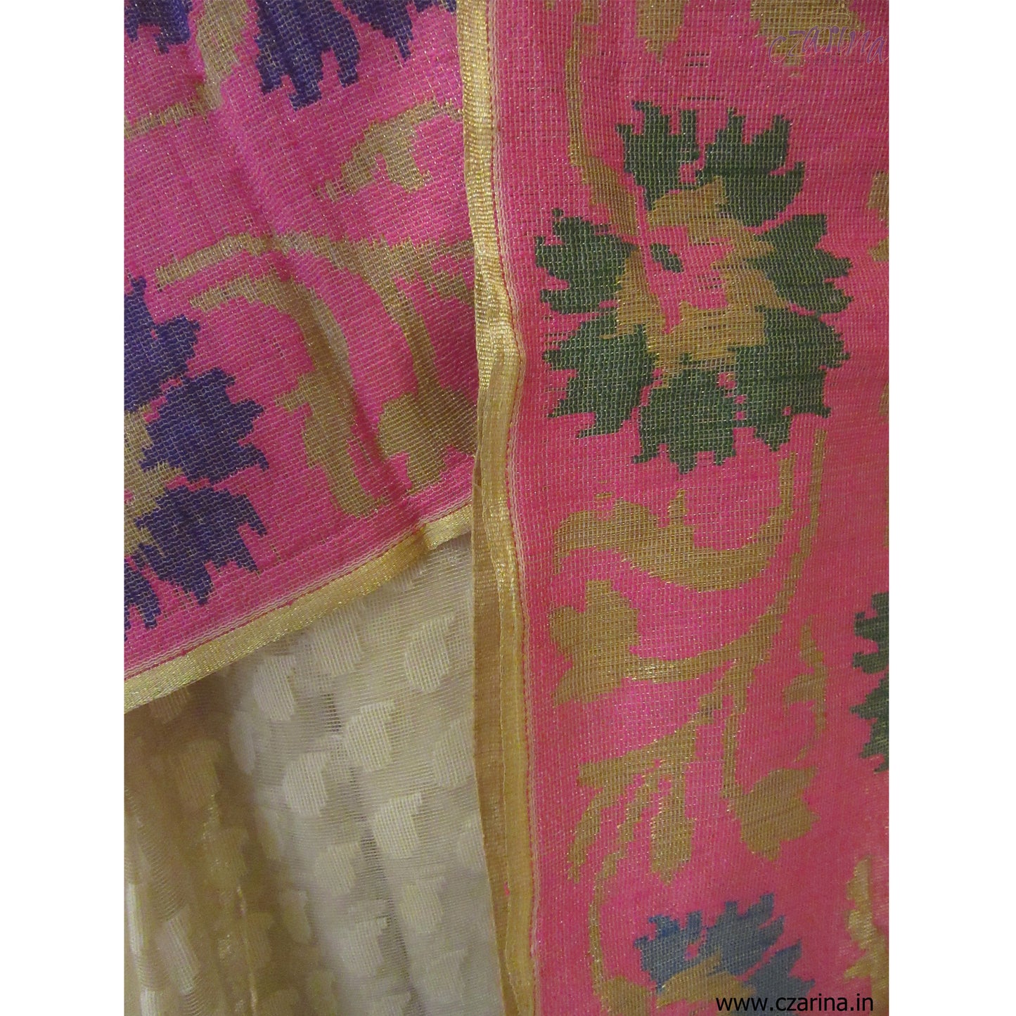 OFF WHITE PINK BANARASI JUTE SILK SAREE