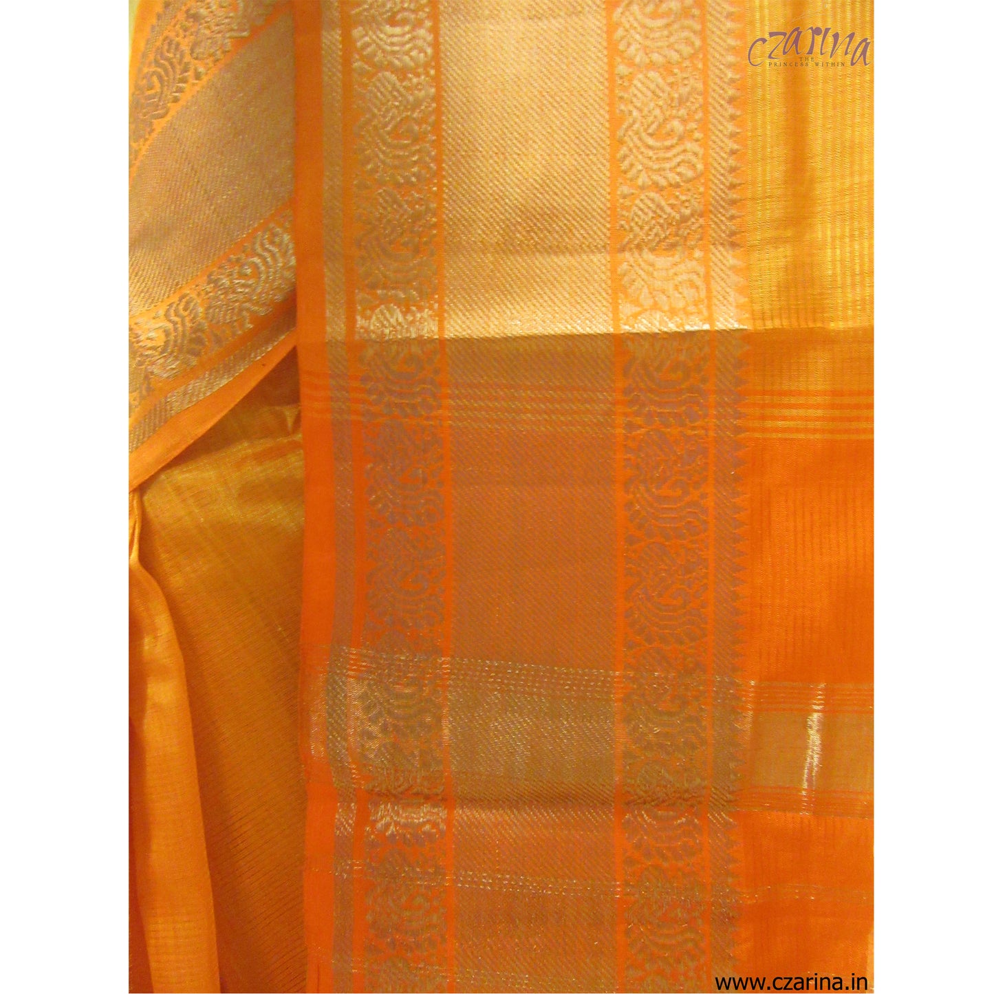 LIGHT ORANGE GOLDEN MANGALAGIRI SILK SARI