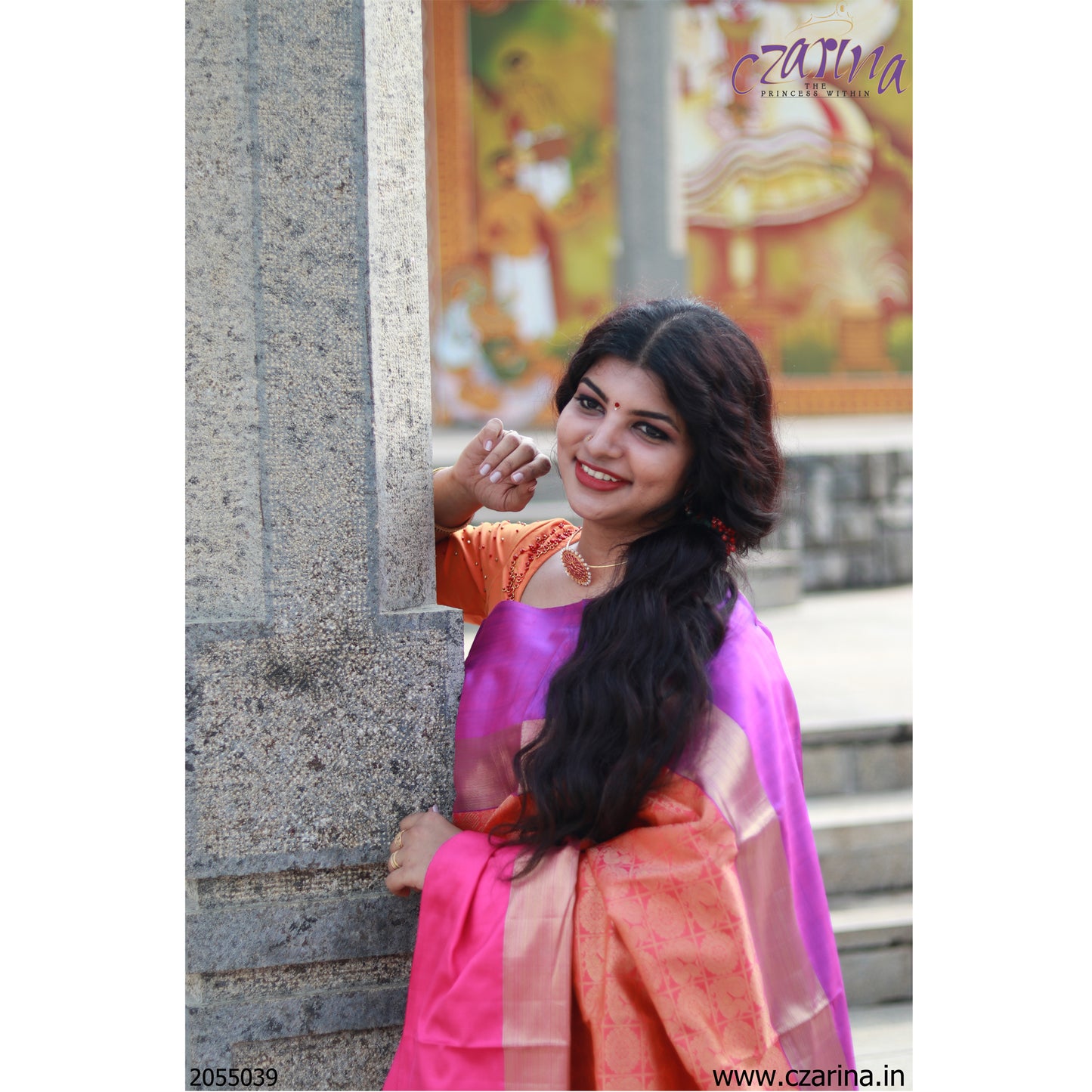 ORANGE GOLDEN PURE KANCHIPURAM SILK SARI
