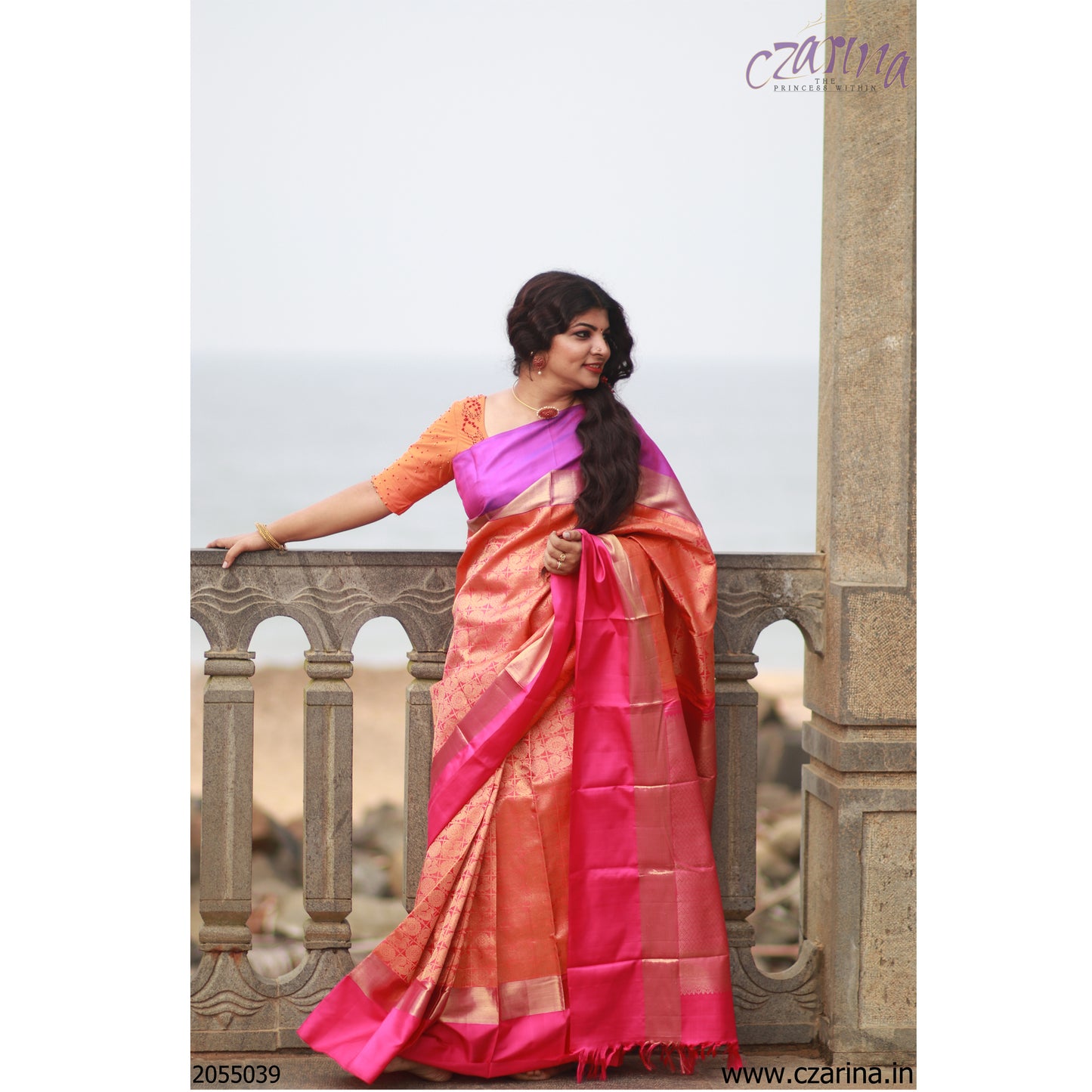 ORANGE GOLDEN PURE KANCHIPURAM SILK SARI