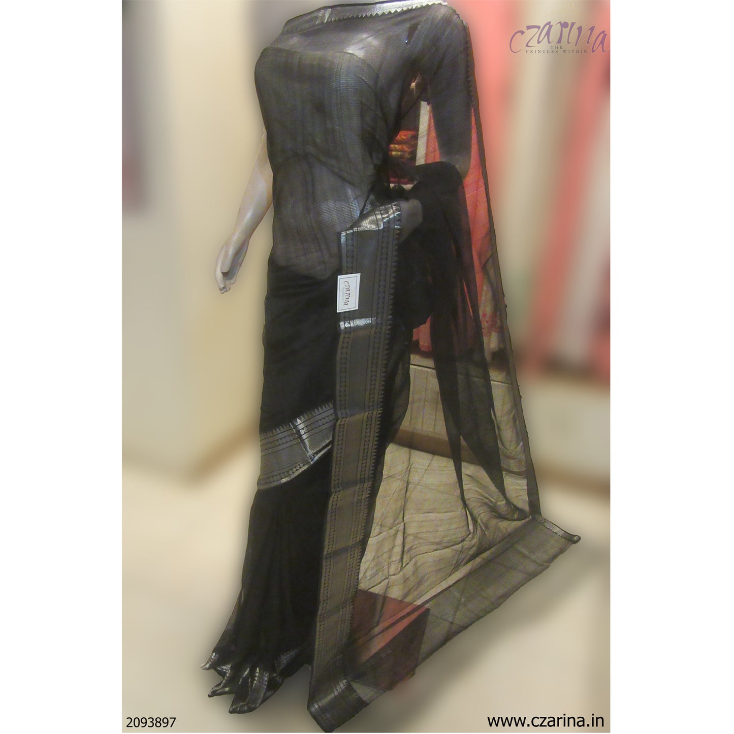 BLACK SILVER ZARI TISSUE SILK SAREE