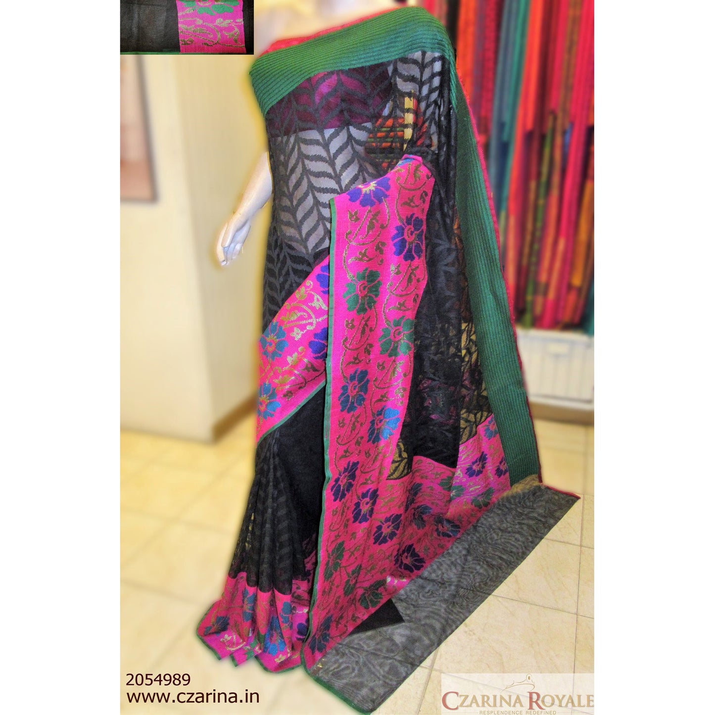 BLACK GREEN BANARASI SILK SAREE