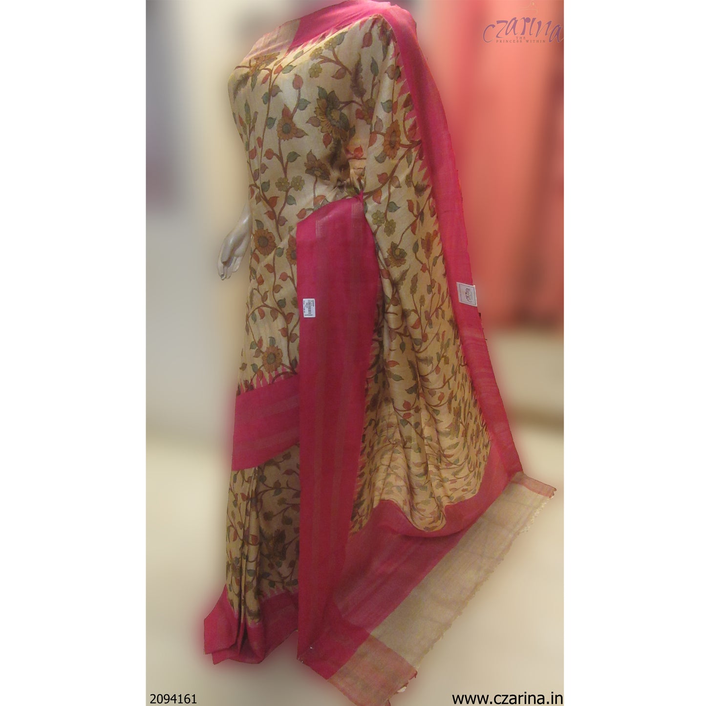 LIGHT MUSTARD PRINTED TUSSAR SILK SAREE