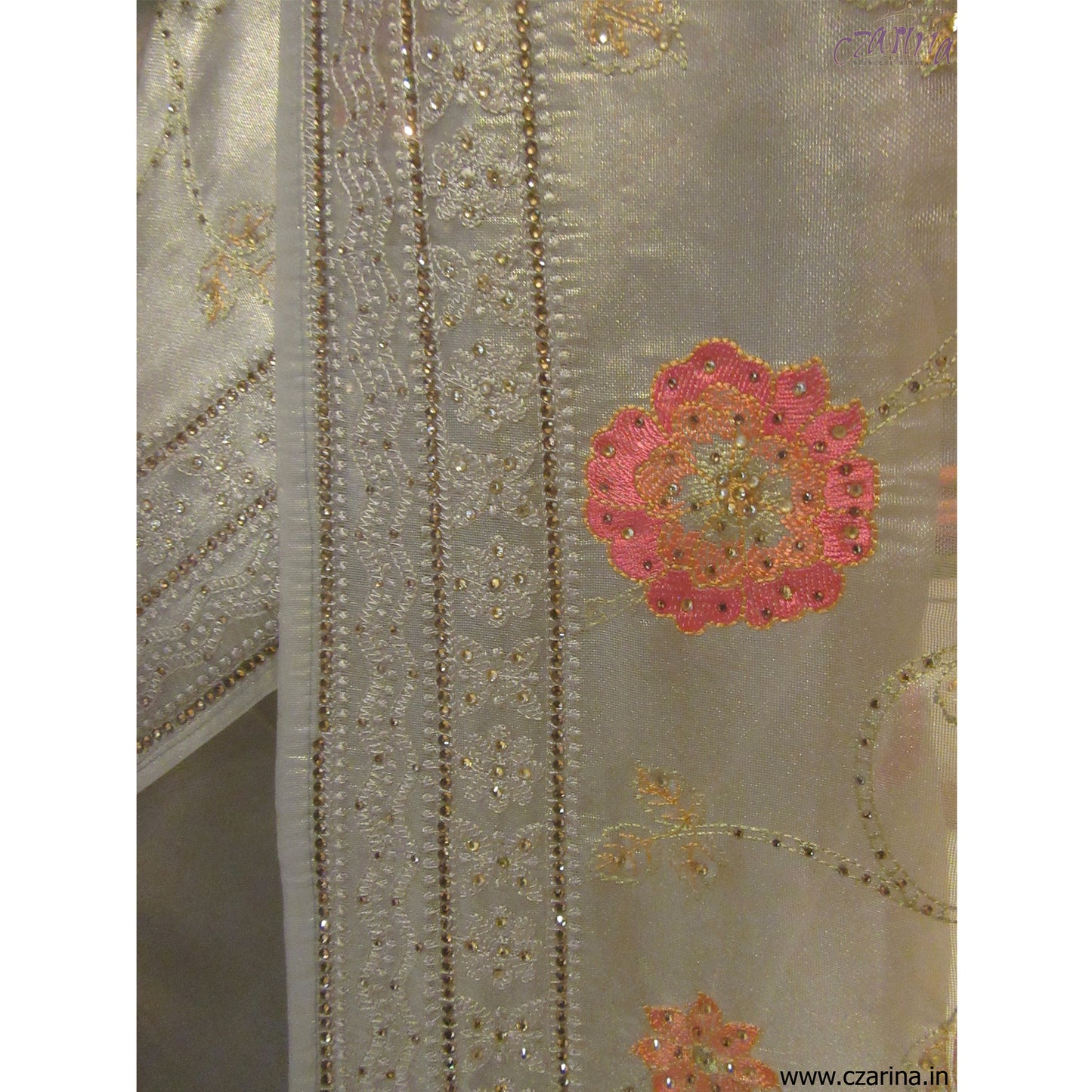 LIGHT GREY EMBROIDERED ORGANZA SAREE