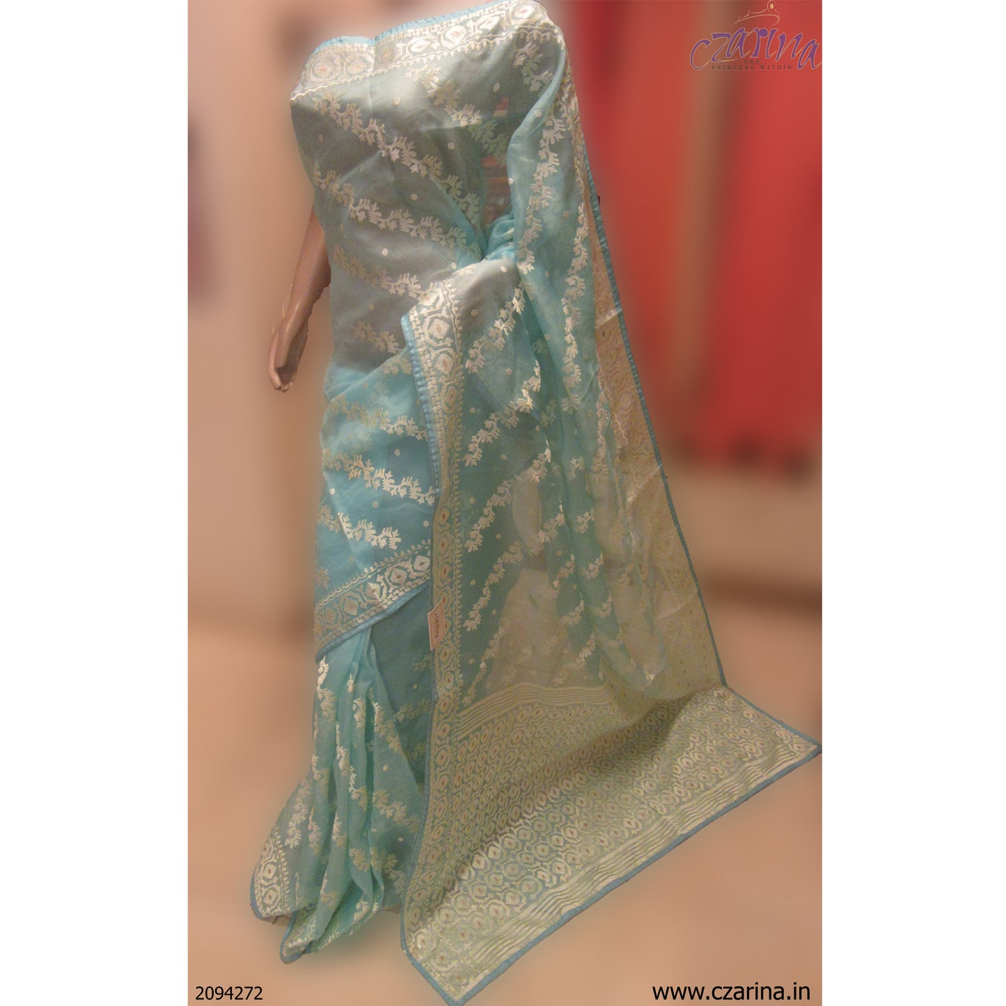 LIGHT BLUE EMBROIDERED ORGANZA SAREE