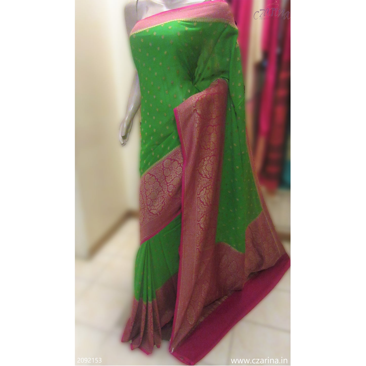GREEN MAGENTA KHADDI GEORGETTE SAREE