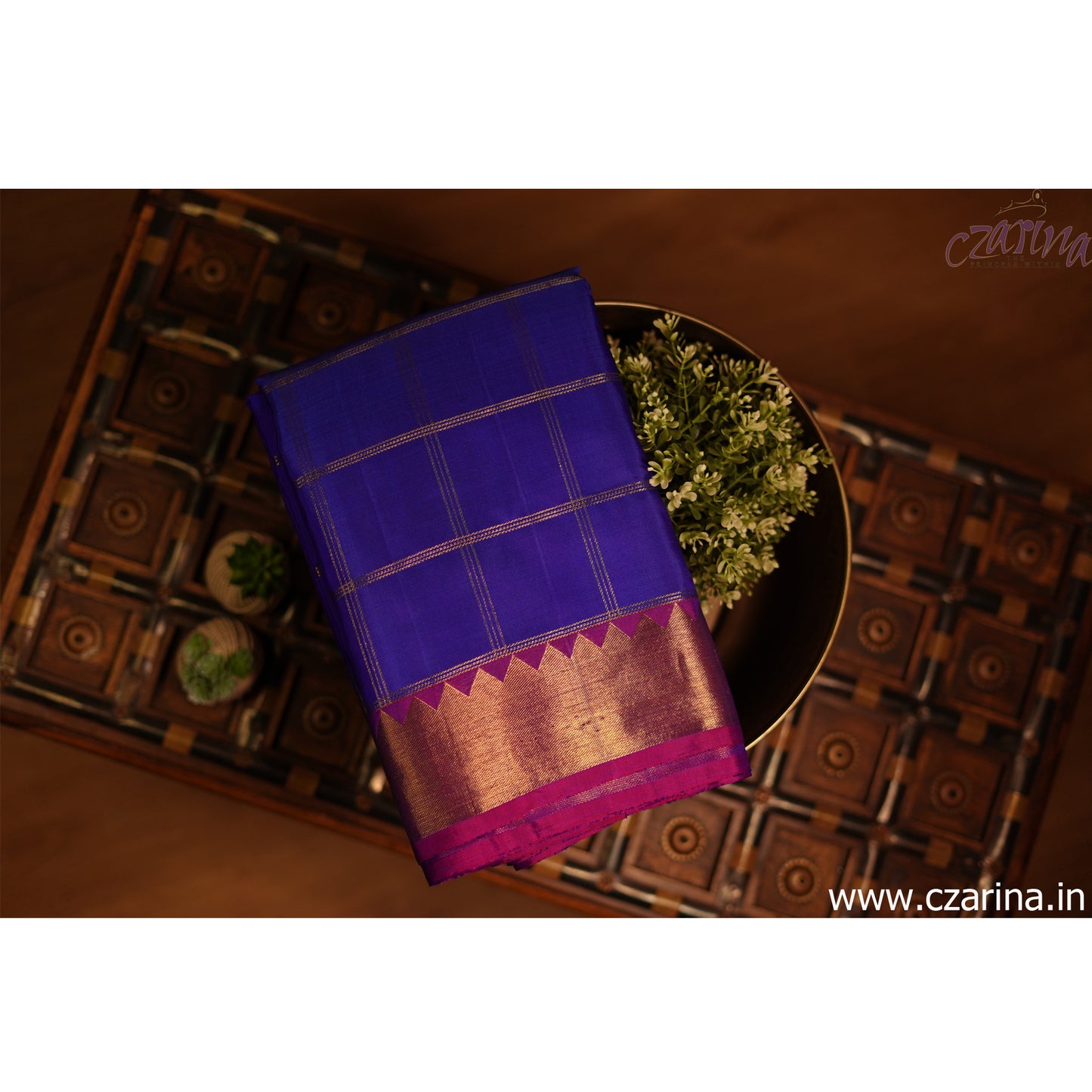 BLUE PURPLE GOLDEN KANCHIPURAM SILK SAREE