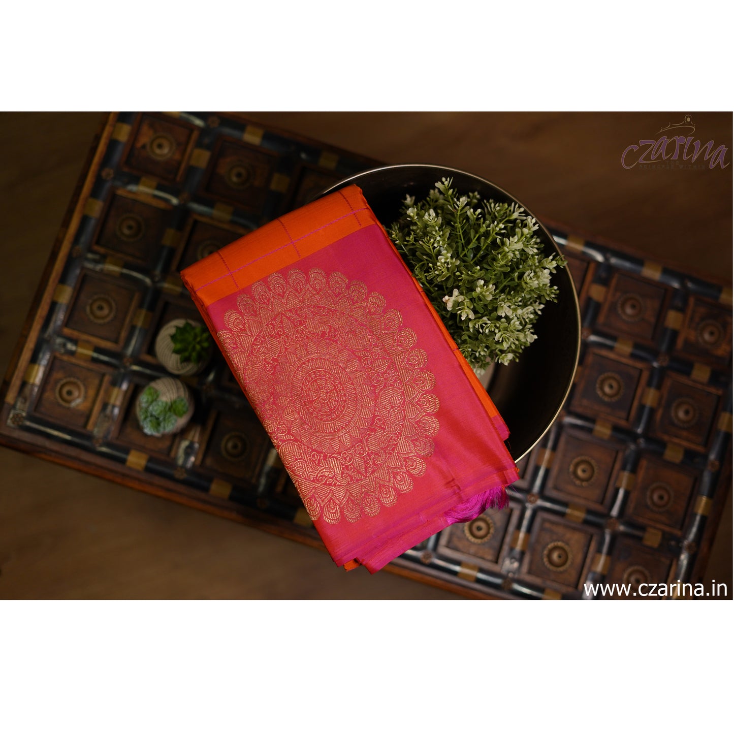 ORANGE PINK GOLDEN KANCHIPURAM SILK SAREE