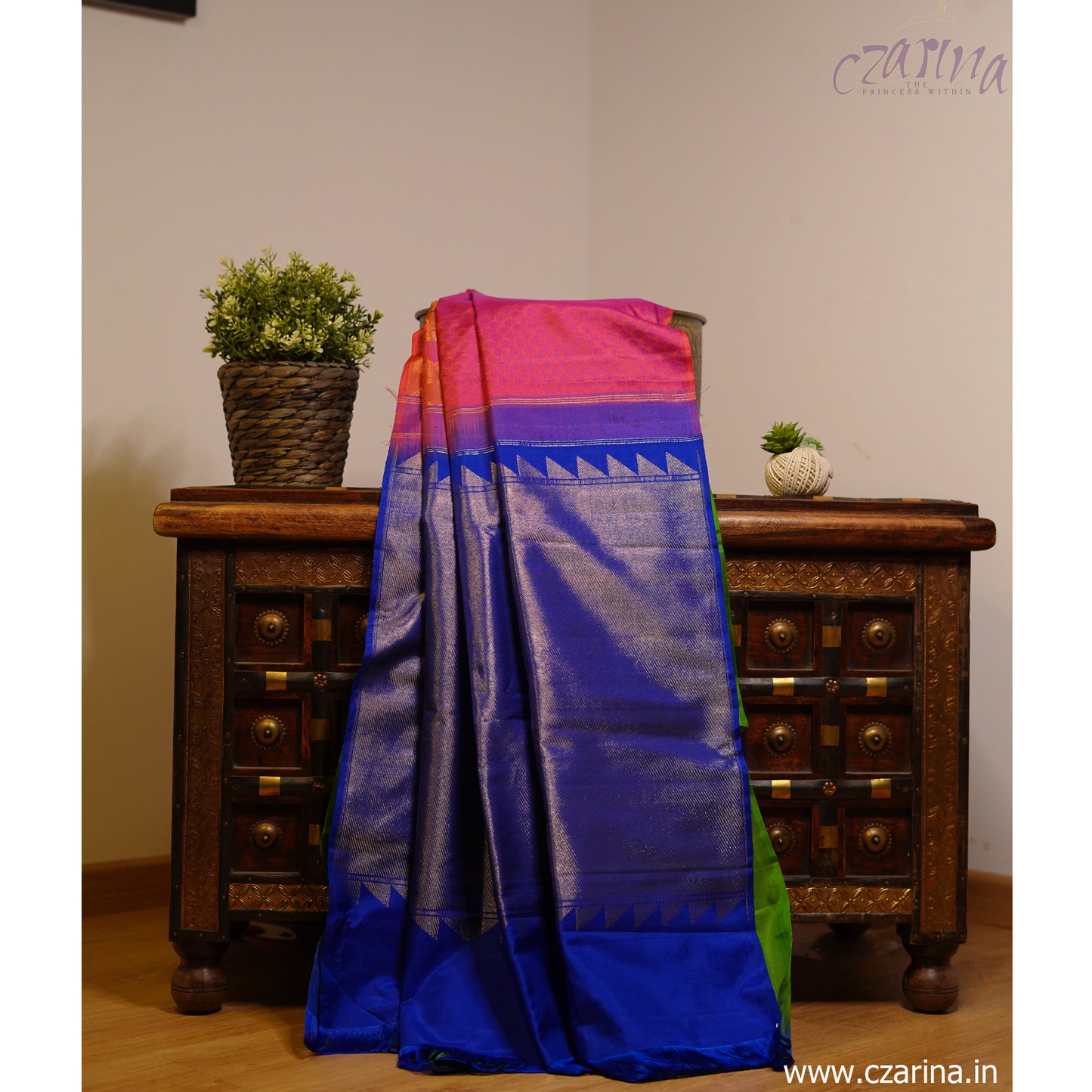 PINK RED BLUE GREEN PURE KANCHIPURAM SILK SAREE
