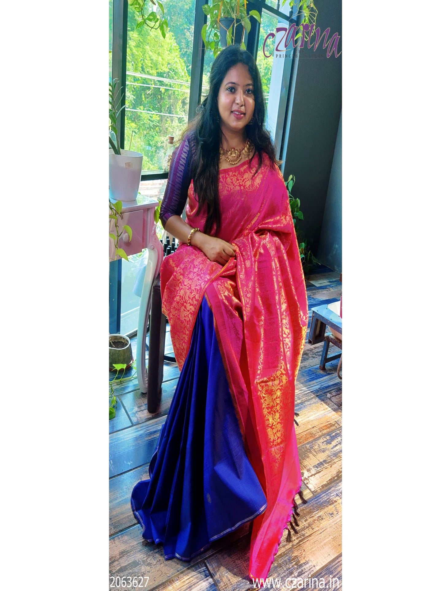 MAGENTA BLUE GOLDEN KANCHIPURAM SILK SAREE