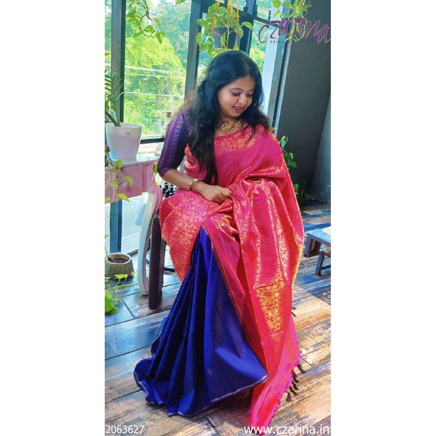 MAGENTA BLUE GOLDEN KANCHIPURAM SILK SAREE