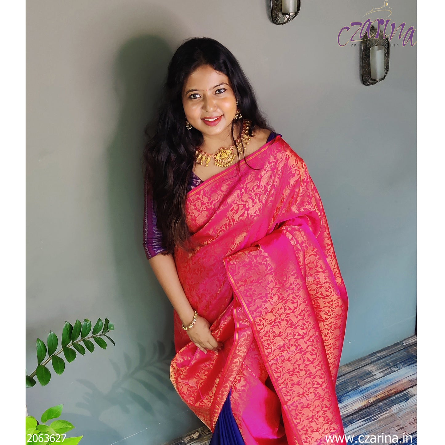 MAGENTA BLUE GOLDEN KANCHIPURAM SILK SAREE