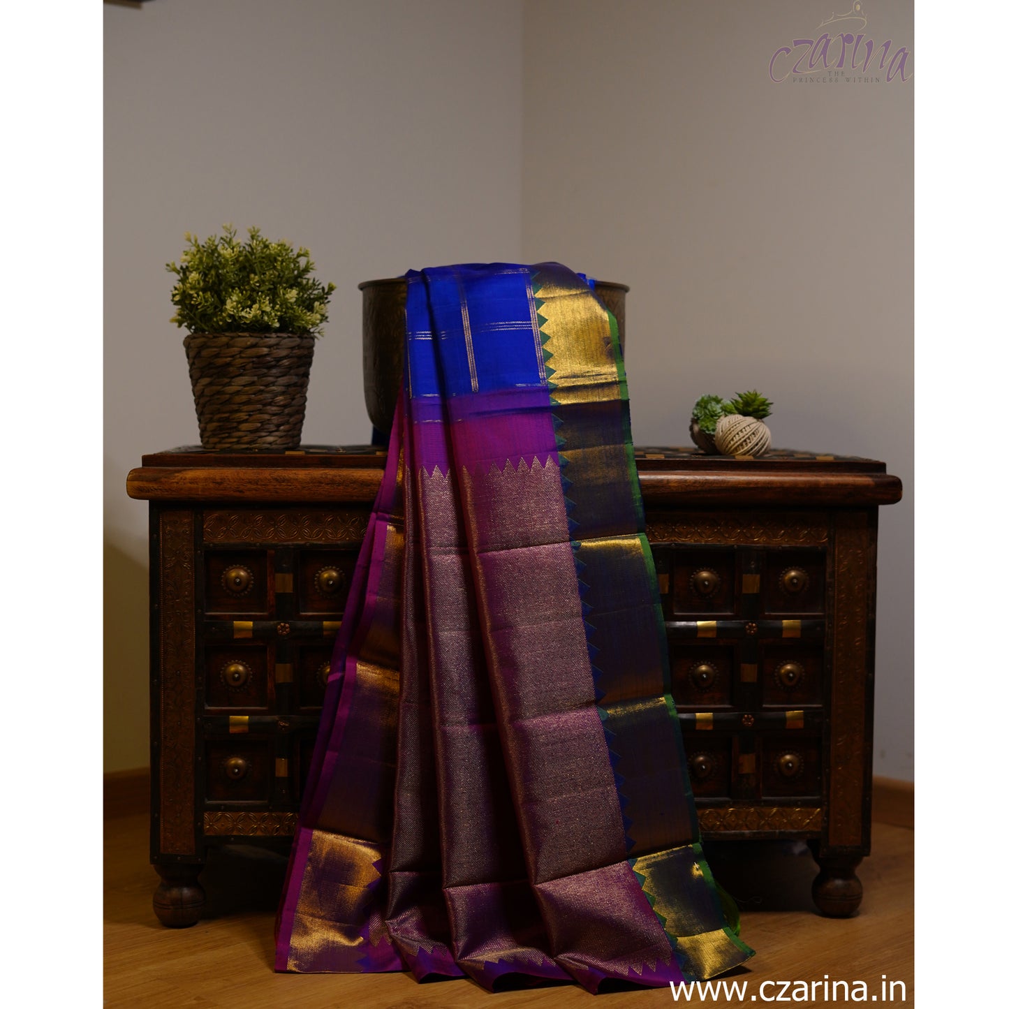 BLUE PURPLE GOLDEN KANCHIPURAM SILK SAREE