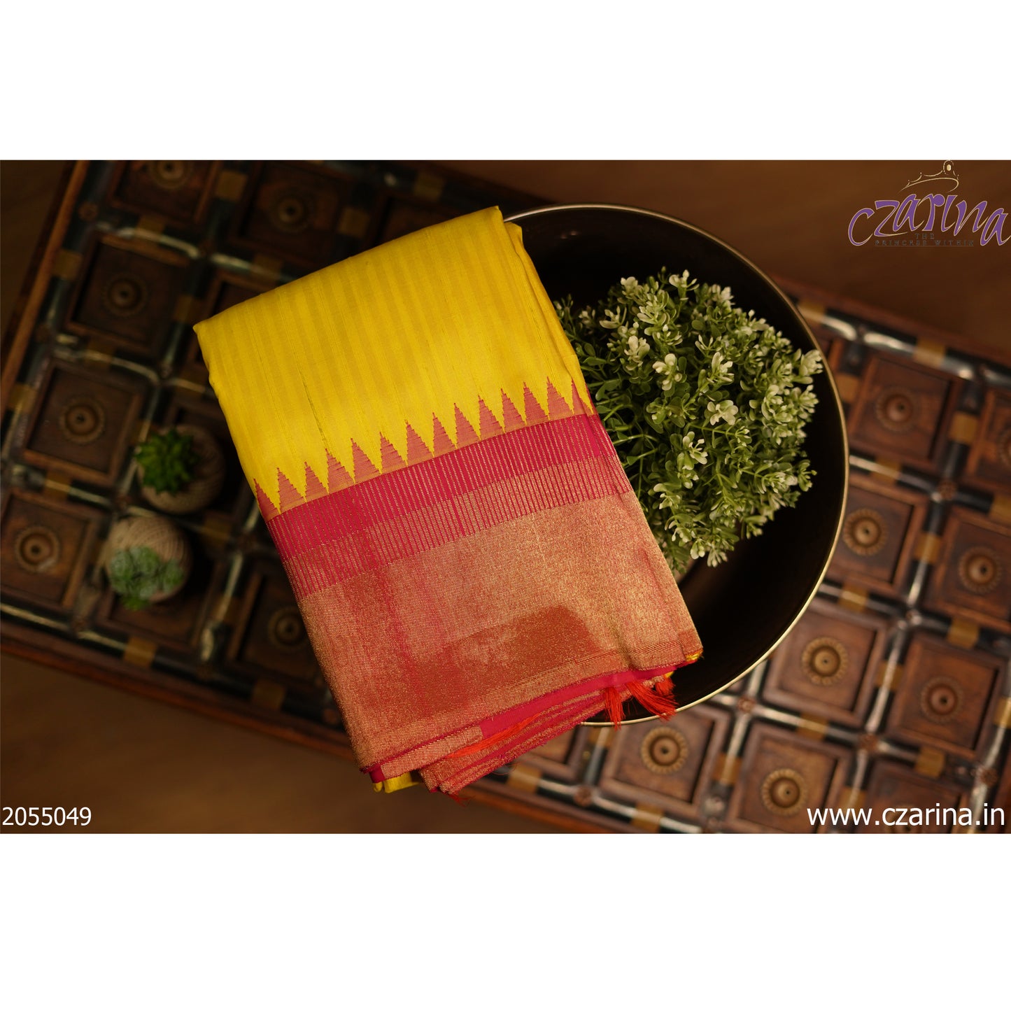 YELLOW REDDISH PINK KANCHIPURAM SILK SAREE