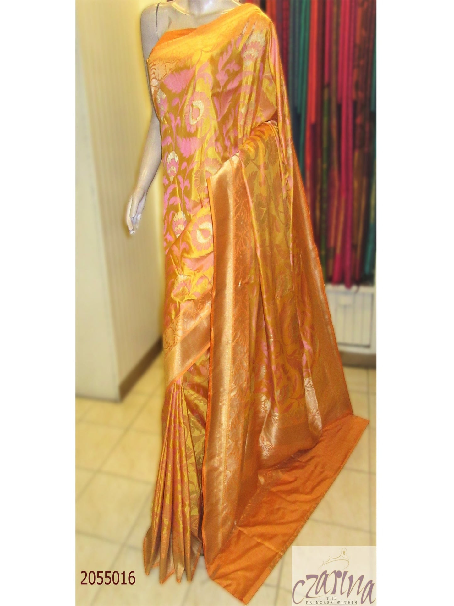 FIRE YELLOW GOLDEN BANARASI SILK SAREE